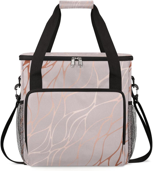 Abstract Rose Gold Marble Coffee Maker Carring Bag Travel Storage Tote Bag Compatible with Keurig K-Mini or K-Mini Plus Portable Single Serve Coffee Brewer Case with Pockets for K-cup Pods