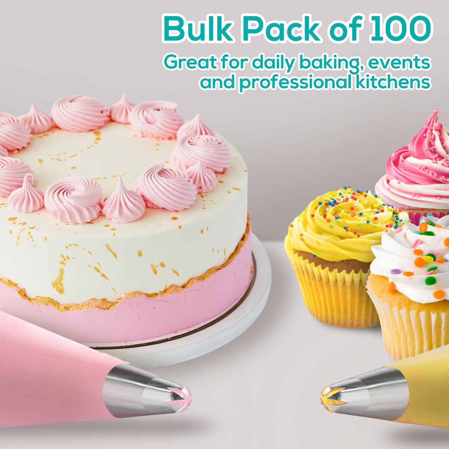 16 Inch Thick Disposable Piping Bags, 100PCS Anti Burst Pastry Bags for Cake Decorating Cream Frosting and Baking Supplies, Tipless Piping