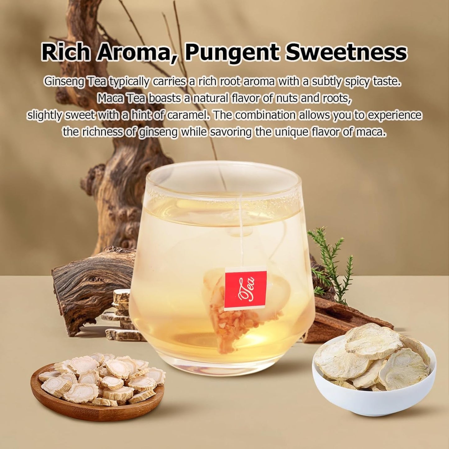 HANFANGLING Ginseng Maca Tea, Natural and Health, Caffeine-Free Herbal Tea,20 Tea Bags,2.82oz