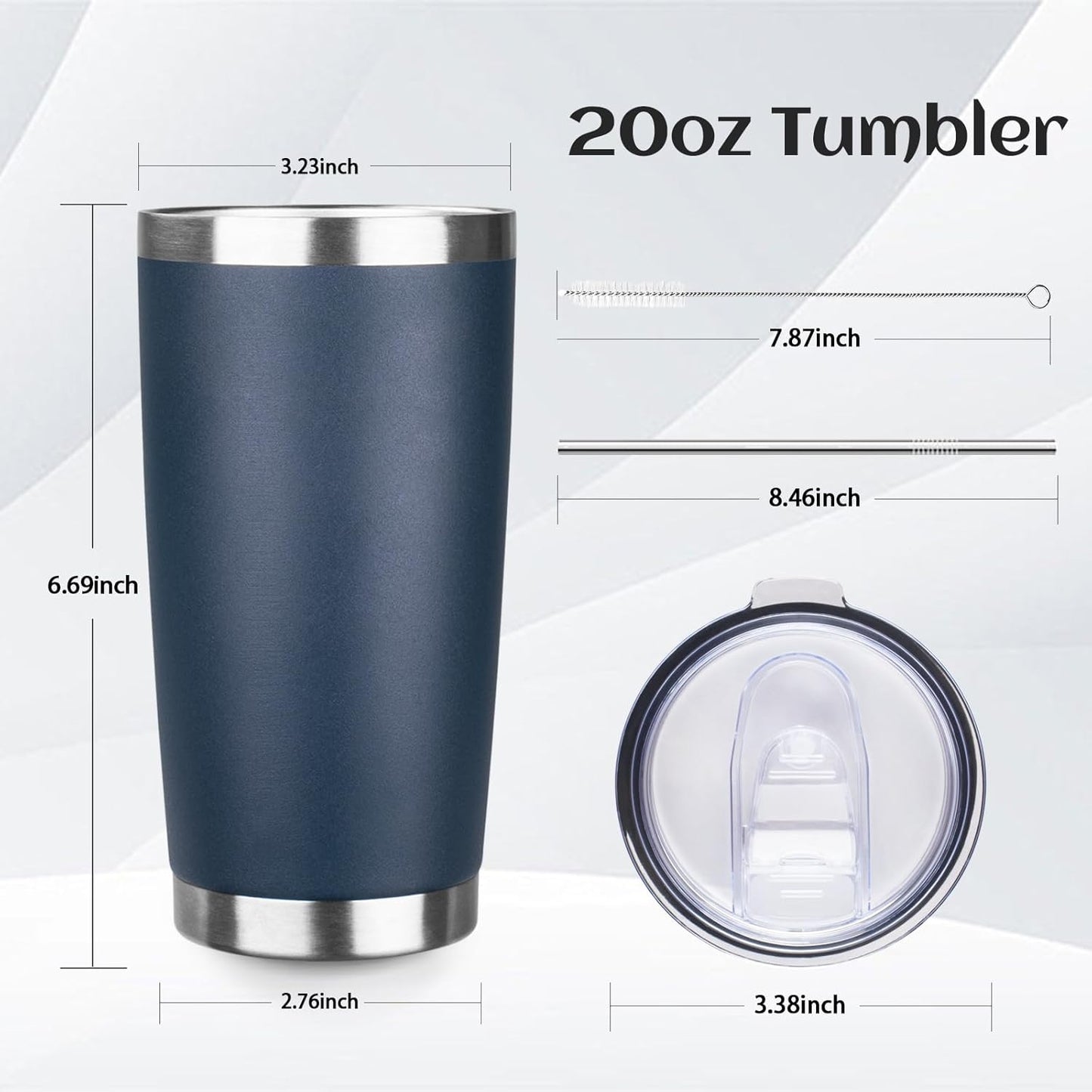 20oz Tumbler Bulk with Lid and Straw, Stainless Steel Double Wall Vacuum Insulated Travel Mug, Powder Coated Coffee Cups for Hot and Cold Drinks,Funny Gifts for Women Men(Navy Blue,4)