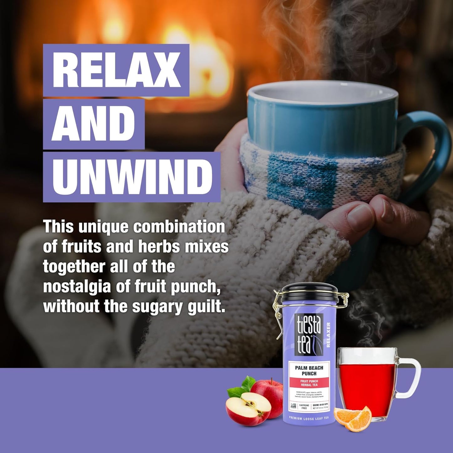 Tiesta Tea - Palm Beach Punch, Loose Leaf, Fruit Punch Herbal Tea, Caffeine-Free Tropical Blend with Apple, Carrots & Orange, Brew Hot or Iced, 4oz Refillable Tin, 50 Cups