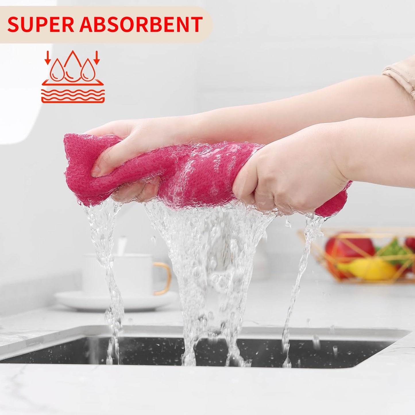 Kitinjoy 100% Cotton Waffle Weave Kitchen Towels, 8-Pack Super Soft and Absorbent Dish Towels for Drying Dishes, Kitchen Hand Towels, 13 in x 28 in, Hot Pink