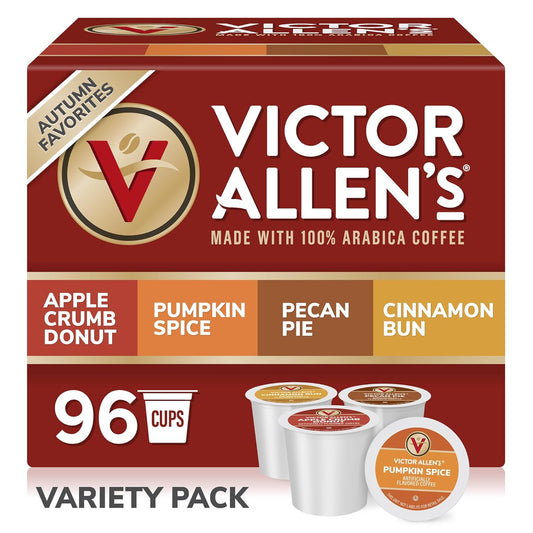 Victor Allen's Coffee Autumn Favorites Coffee Variety Pack SSC (Apple Crumb Donut, Pumpkin Spice, Pecan Pie, Cinnamon Bun), 96 Count, Single Serve Coffee Pods for Keurig K-Cup Brewers
