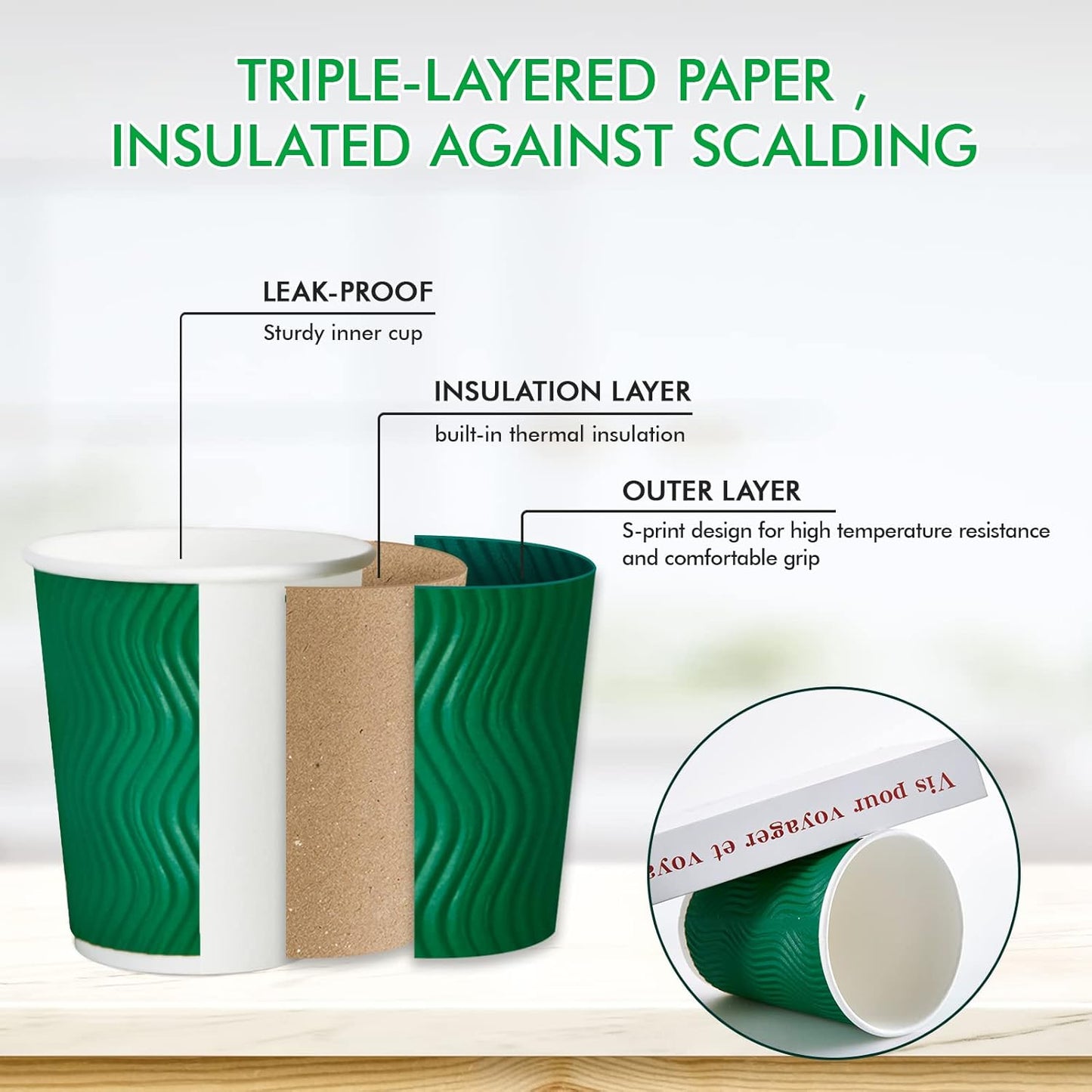 100 Count 8 OZ Coffee Cups with Lids, Insulated Ripple Wall Paper Hot Coffee Cups for Hot Drinks