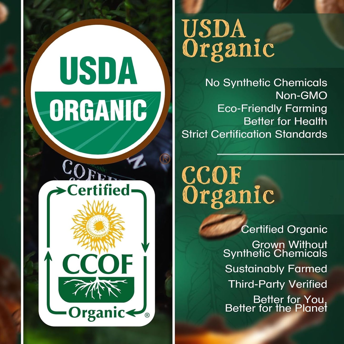 The Bean Organic Coffee Company House Blend, Medium Roast, Whole Bean Coffee, 16-Ounce Bag