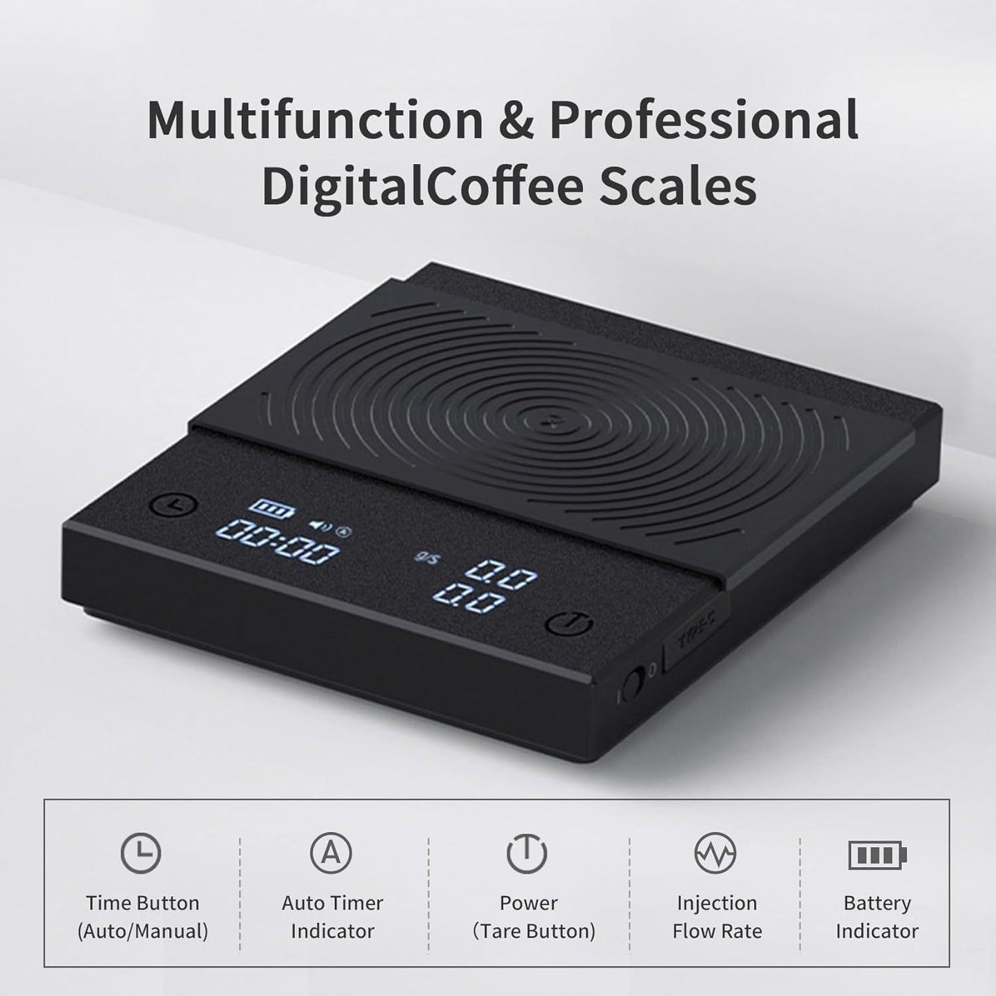 TIMEMORE Coffee Scale Basic 2.0 Electronic Espresso Scale with Water Flow Rate and Timer Function, Free Switching of Ounce/kg Units, Digital Scale for Kitchen/Baking/Cooking, Black