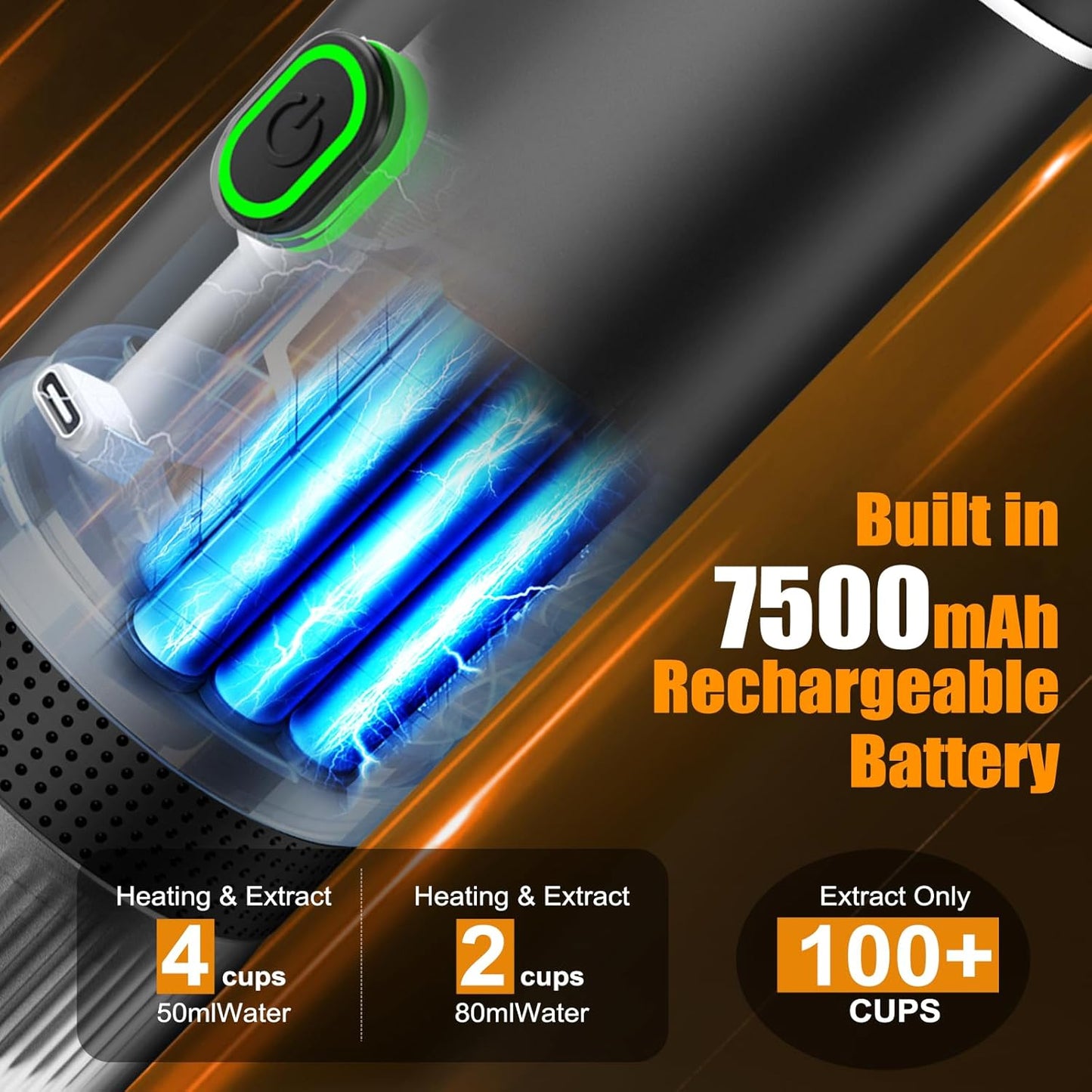 Portable Battery Espresso Coffee Maker for Travel, 20 bar Mini Car Espresso Machines, 3-in-1 Self-Heating Electric Espresso Maker, USB-C Ground Coffee & Capsule Pod(Ns&DG) RV, Hiking, Office