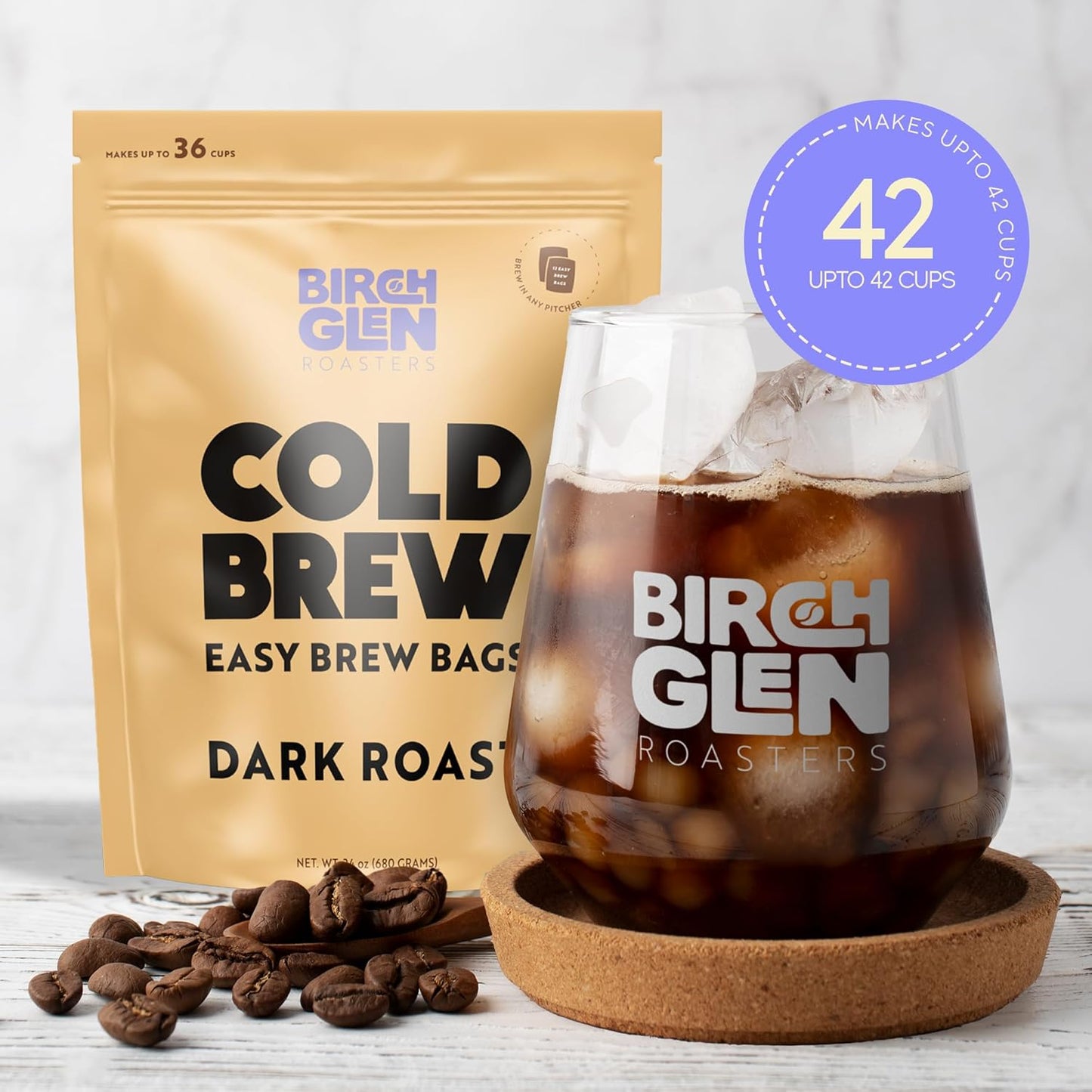 Birch Glen Roasters Cold Brew Coffee Bags - 12 Pack of Coarse Ground Coffee Filter Pitcher Packs for Easy Brewing - 100% Arabica - Yields 6 Pitchers - Caramel Cream Flavor