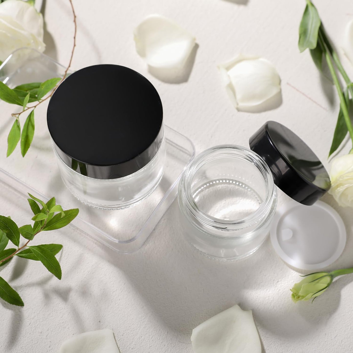 1 oz Glass Jars with Lids,3 Pack Clear Small Glass Cosmetic Jars with Lids,60 ml Empty Glass Makeup Containers for Sample, Cream, Lotion,Powder (1 OZ, Clear)