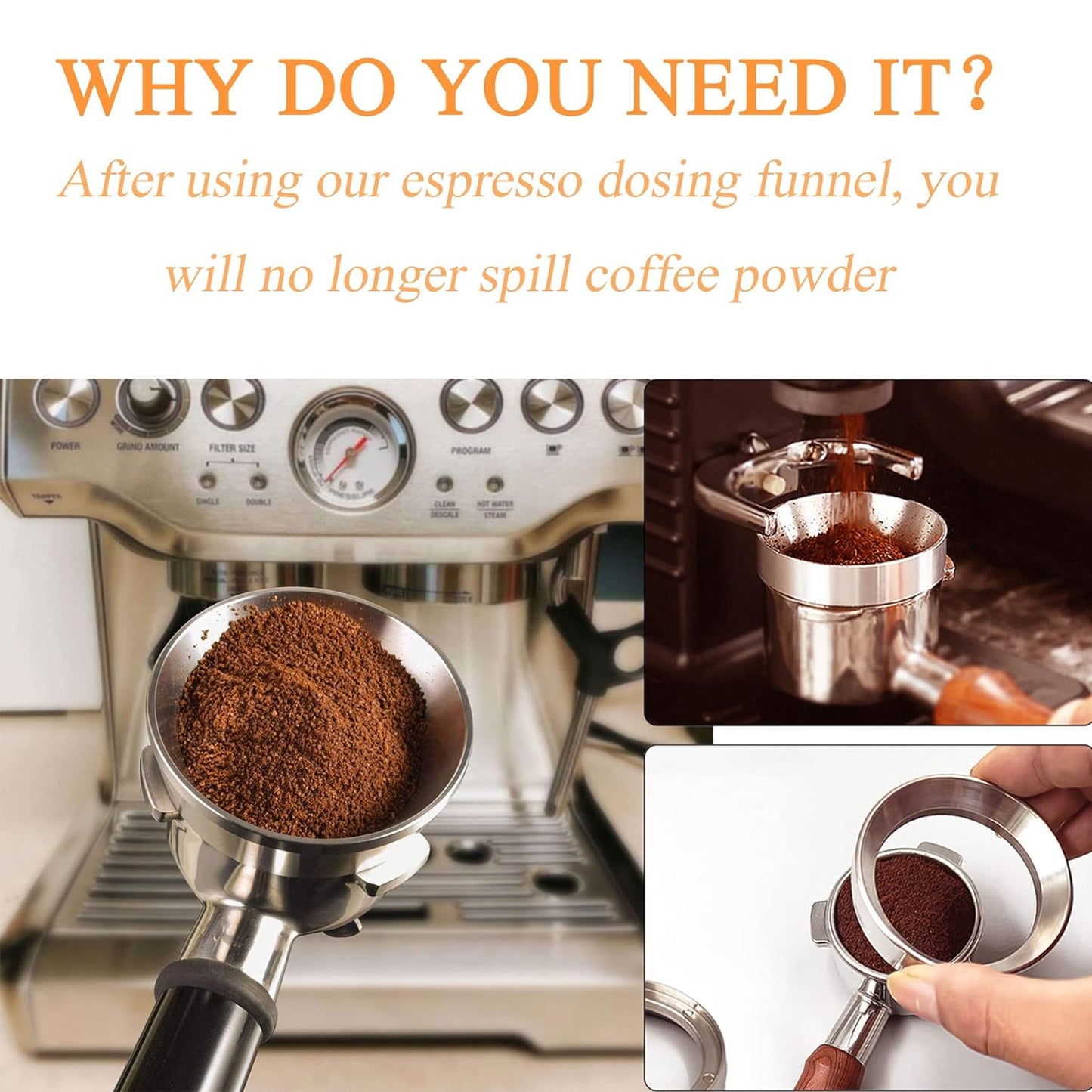 Espresso Dosing Funnel Precision Aluminum Alloy Coffee Dosing Ring Accessories Set for Portafilter Hands-Free (58mm)