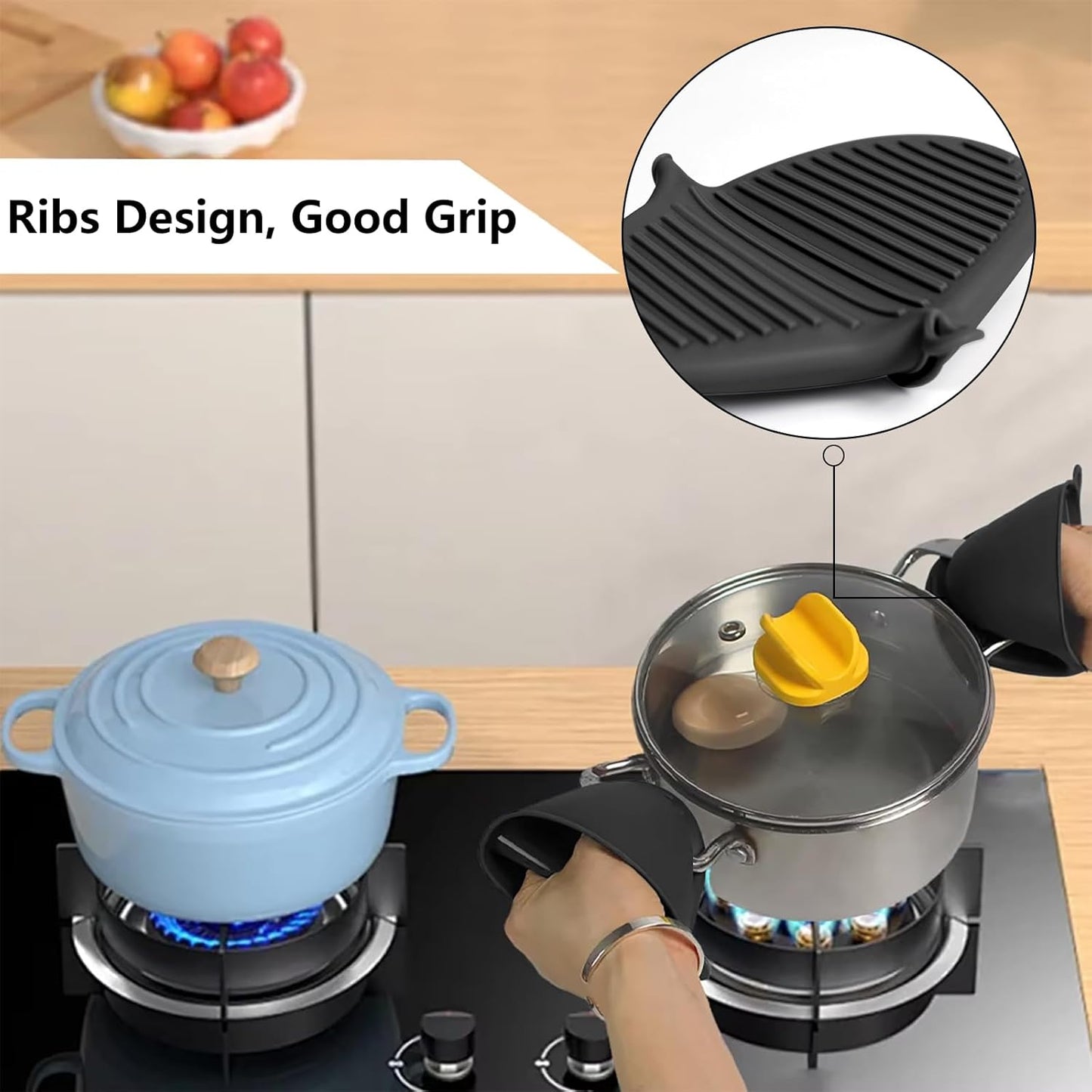 Silicone Oven Mitts Heat Resistant Hot Pot Holders Set for Kitchens - Mini Oven Mittens Silicone Rubber Gloves Small Pot Pinch Grip for Cooking & Baking, 6 Pack Black