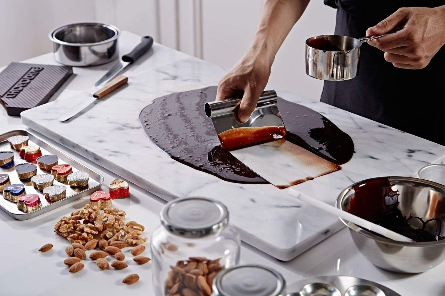 JEmarble Pastry Board 8x12 inch with Non-Slip Rubber Feets for Stability Perfect for Keep the Dough Cool and Chocolate Tempering(Premium Quality) White