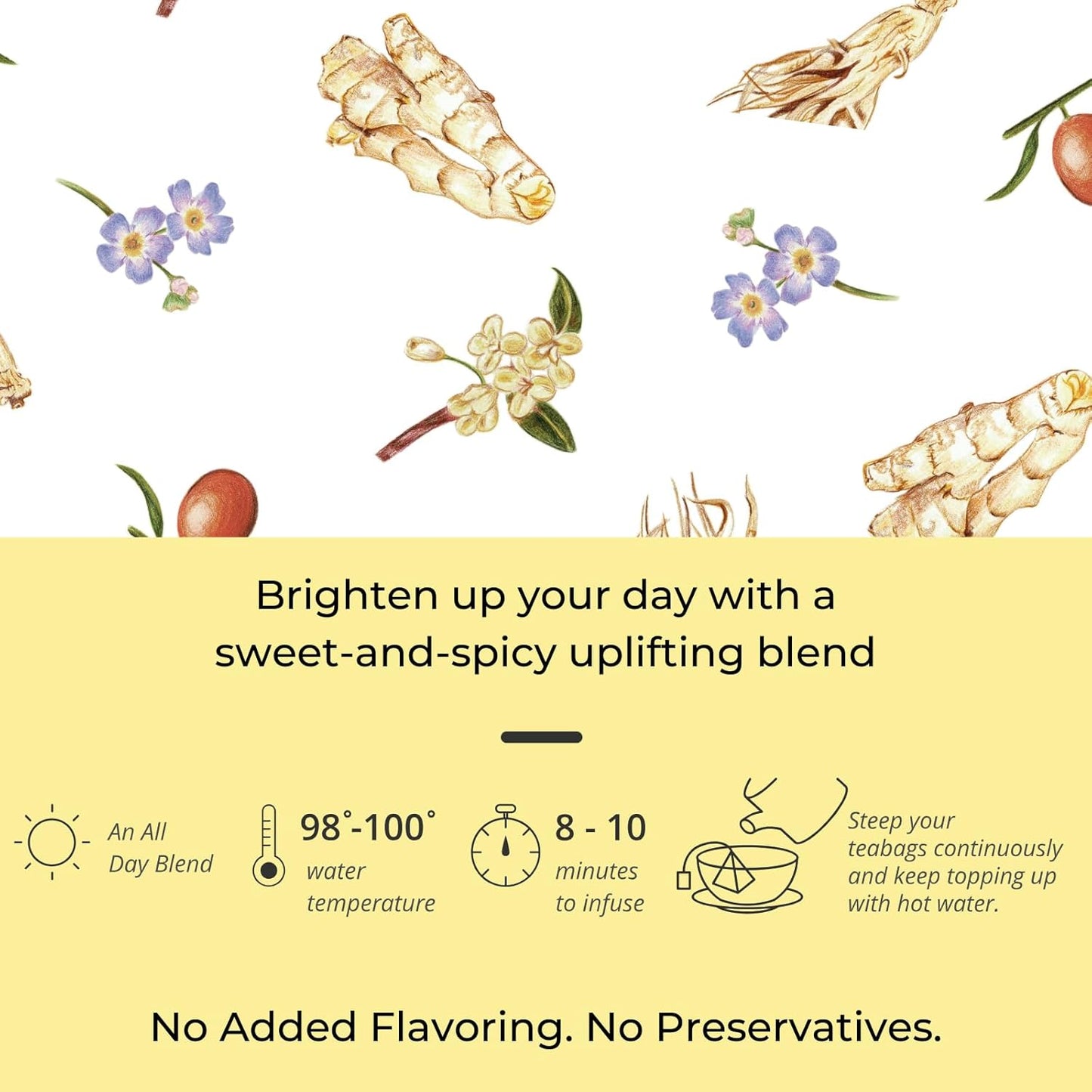 Tily Tea Morning Shine Breakfast Tea - Natural Herbal Tea for Focus and Energy - Ginger and Gingseng - Caffeine Free - 10 Plastic-Free Tea Bags