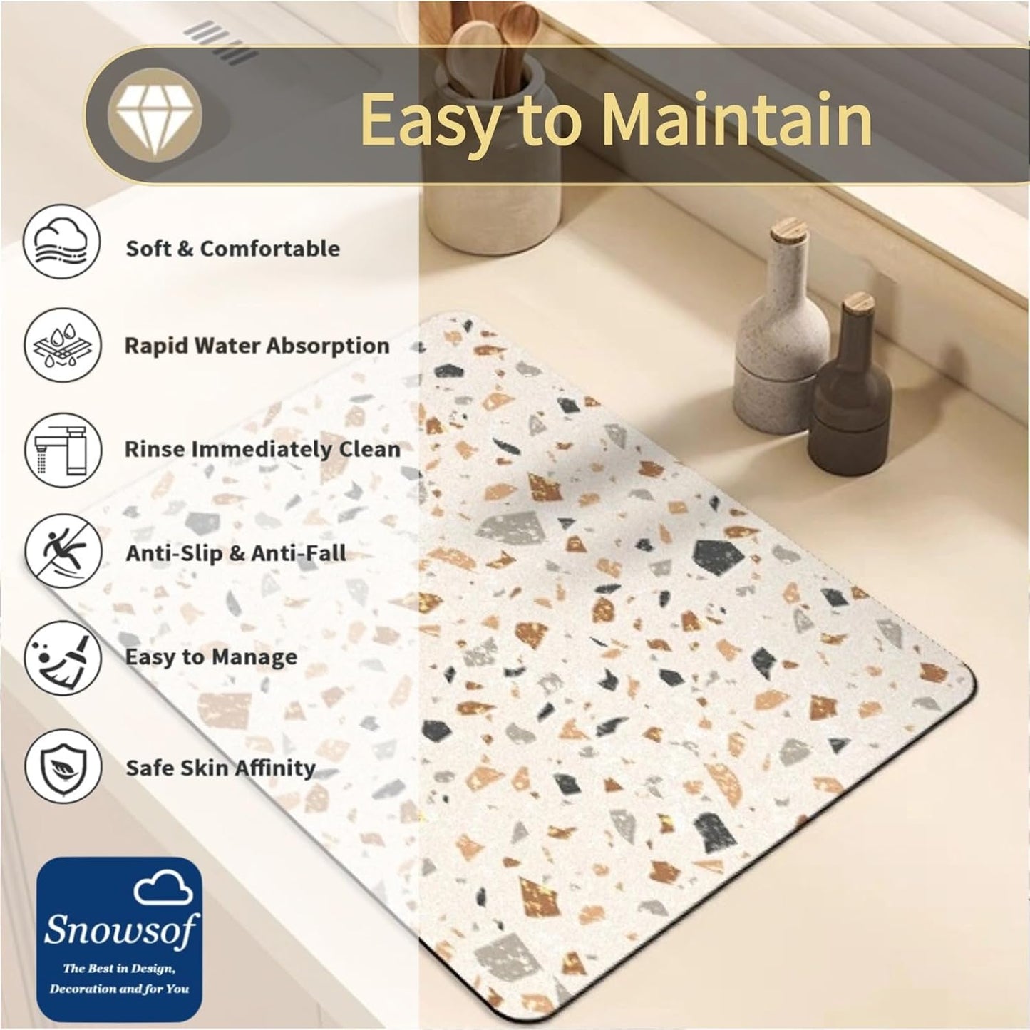 Dish Drying Mat - Absorbent Countertop Mat for Coffee Maker, Expresso Machine, Kitchen Use (01,12''×20'')
