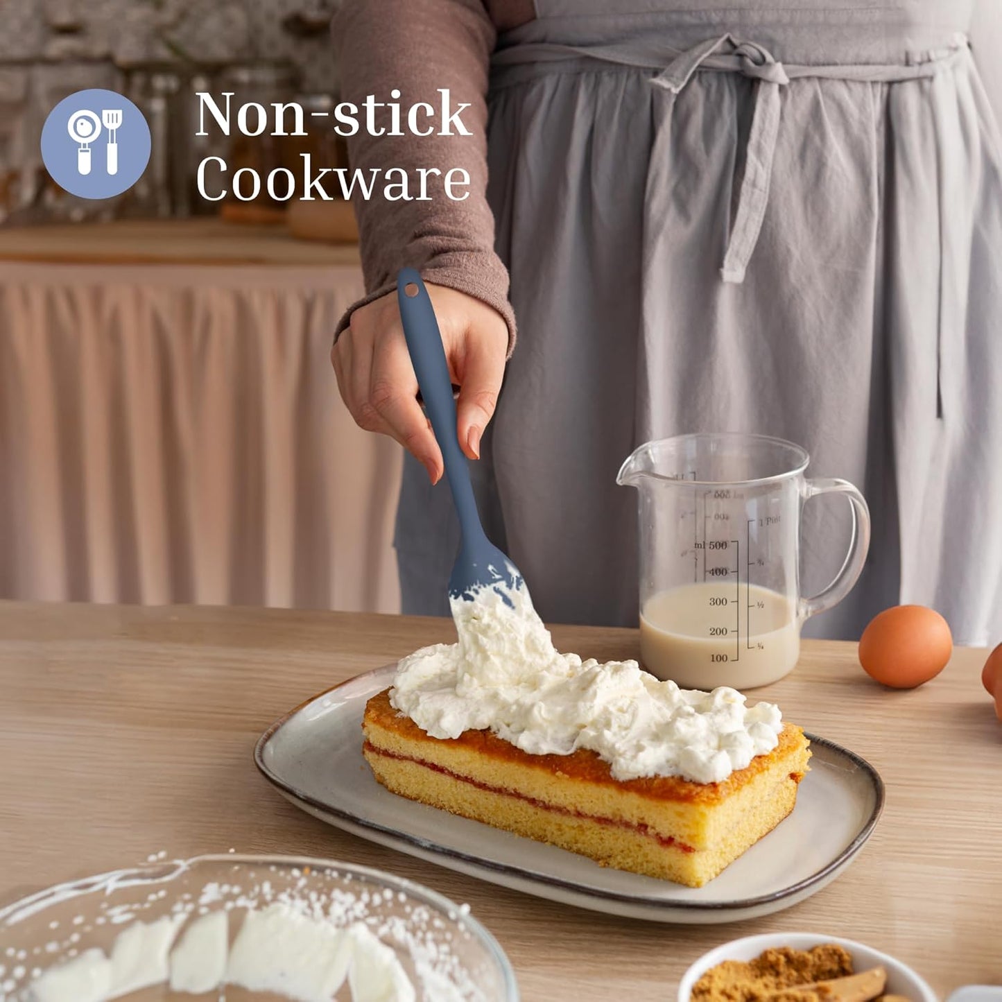 Silicone Spatula Set – 2-Piece Set of Rubber Spatulas for Non-Stick Cookware – Kitchen Tools and Accessories with Comfortable Handles, Heat-Resistant Utensils for Cooking and Baking – Blue