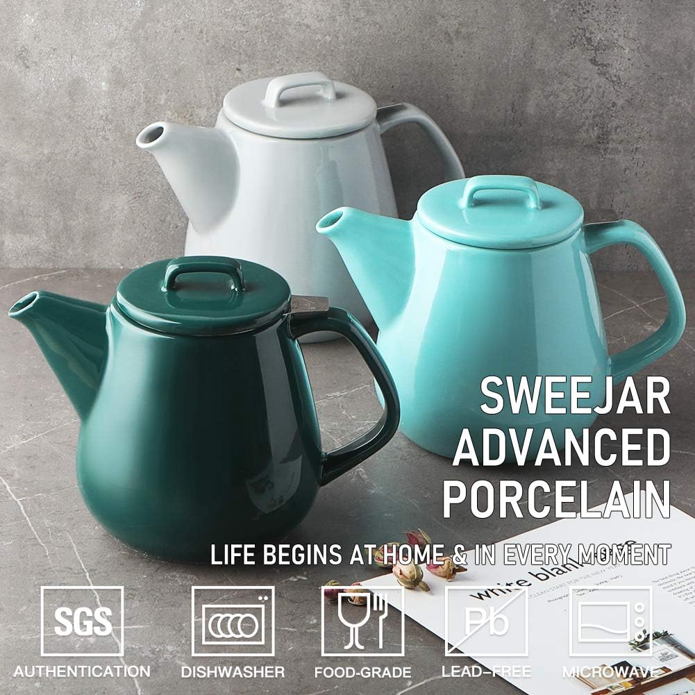 Sweejar 40oz Tea pot with Removable Stainless Steel Infuser,Dishwasher Safe Tea Pots for Loose Tea,Tea Pots with Infuser for Chrismas Women Gift(Jade)