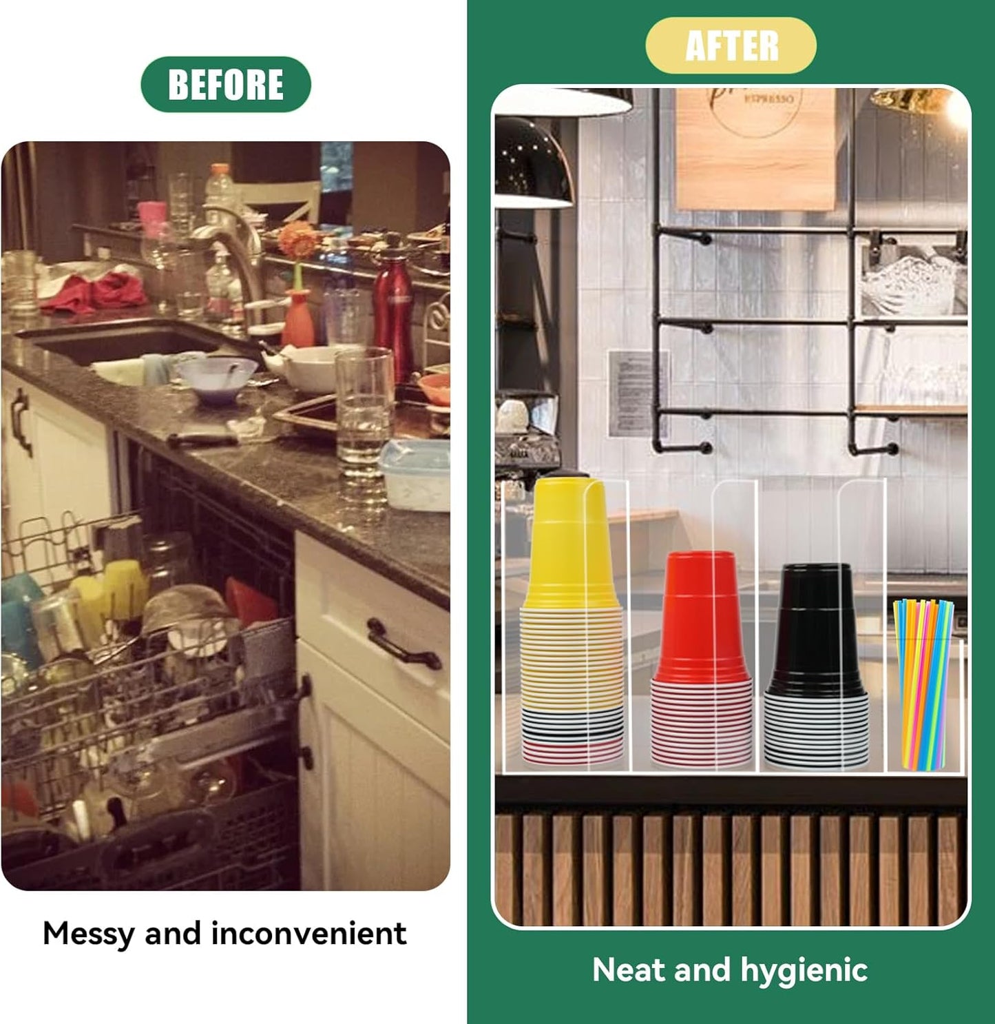 4 Compartments Acrylic Cup and Lid Holder, Clear Disposable Coffee Cup Holder Organizer,Cup Dispenser for Kitchen Bar Shop Party Supplies