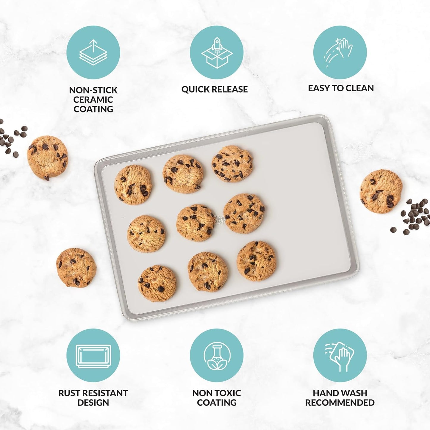 Boxiki Kitchen Nonstick Ceramic Baking Sheet/Cookie Sheet - Set of 2, Durable and Easy to Clean Baking Pans for Kitchen - Dishwasher and Freezer Safe, PFAS-Free (Half Sheet Pan)