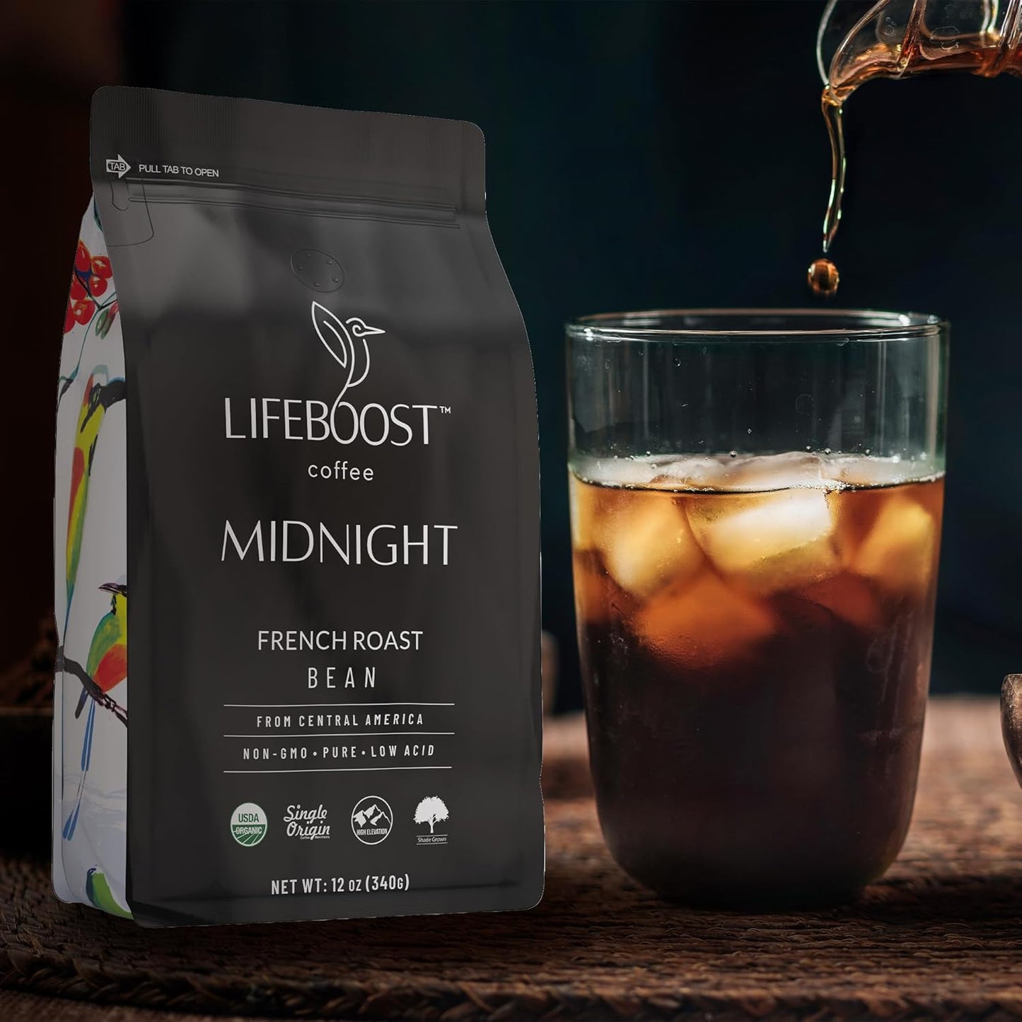 Lifeboost Midnight French Roast Coffee Beans - Single Origin Non-GMO USDA Organic Low Acid French Roast Coffee - Third Party Tested For Mycotoxins & Pesticides - 12 Ounces