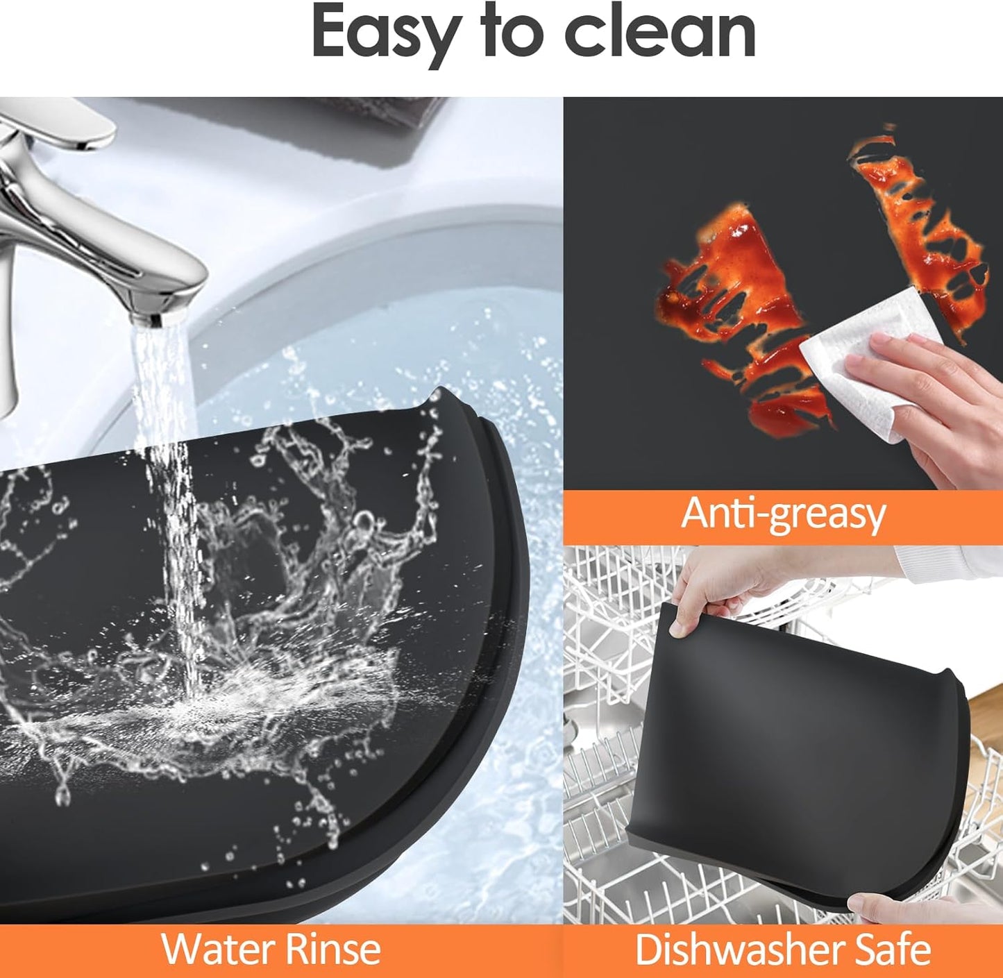 TOHONFOO Silicone Coffee Maker Mat with Lip, 17.4'' x 10.6'' Heavy Duty Coffee Maker Mat for Countertops, Coffee Tray Fit Under Coffee Machine Appliance Automatic Machines Espresso Accessory, Black