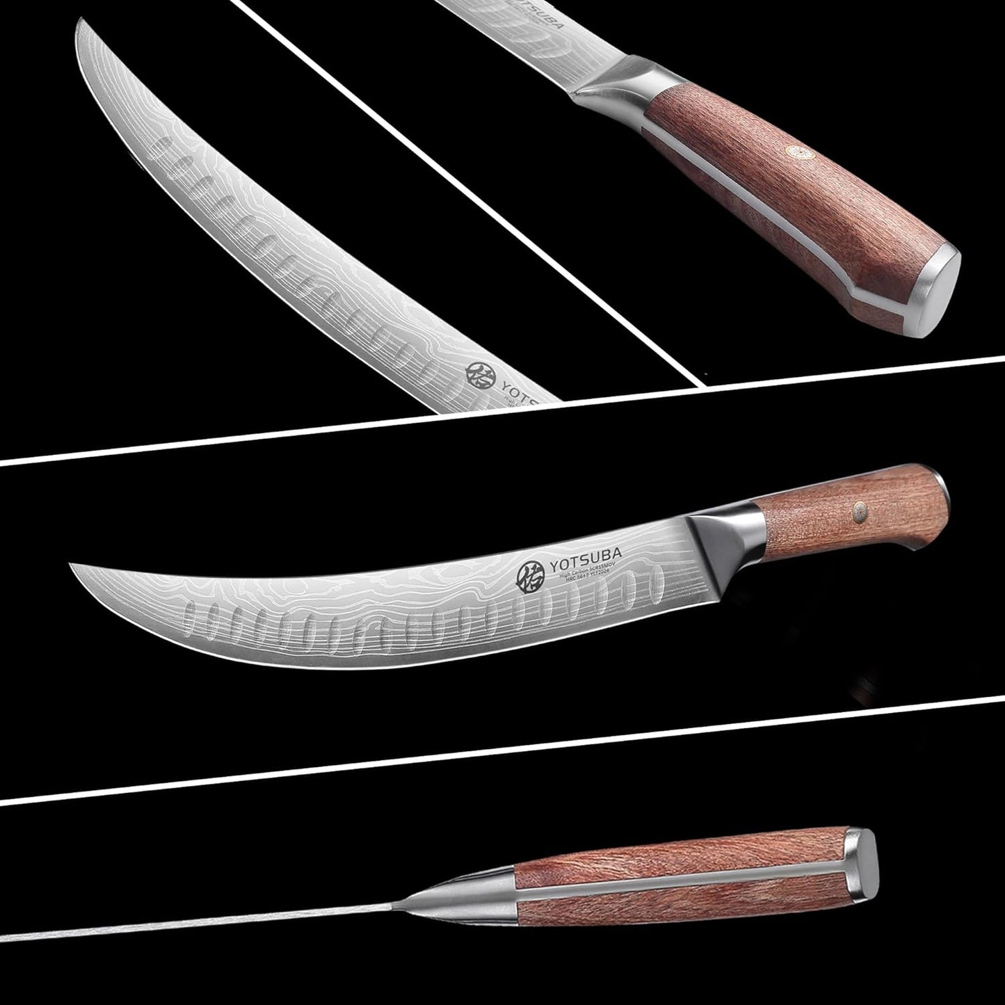 YOTSUBA Butcher Knife, 10 Inch Breaking Knife, Razor Sharp High Carbon Steel Curved Carving Knives for Meat Cutting with Ergonomic Handle, Slicing Brisket Knives for kitchen with Gift Box