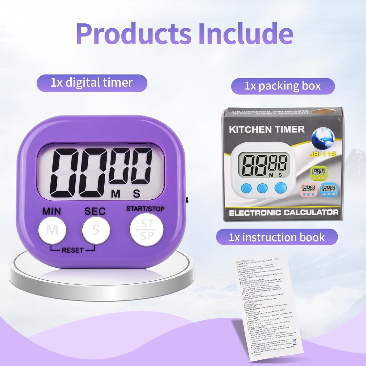 4 Pack Purple Digital Kitchen Timer Magnetic Digital Timer with Big Display Loud Ring Cooking Timers for Cooking, Game, Gym, Break Time, Classroom (4, Pruple)