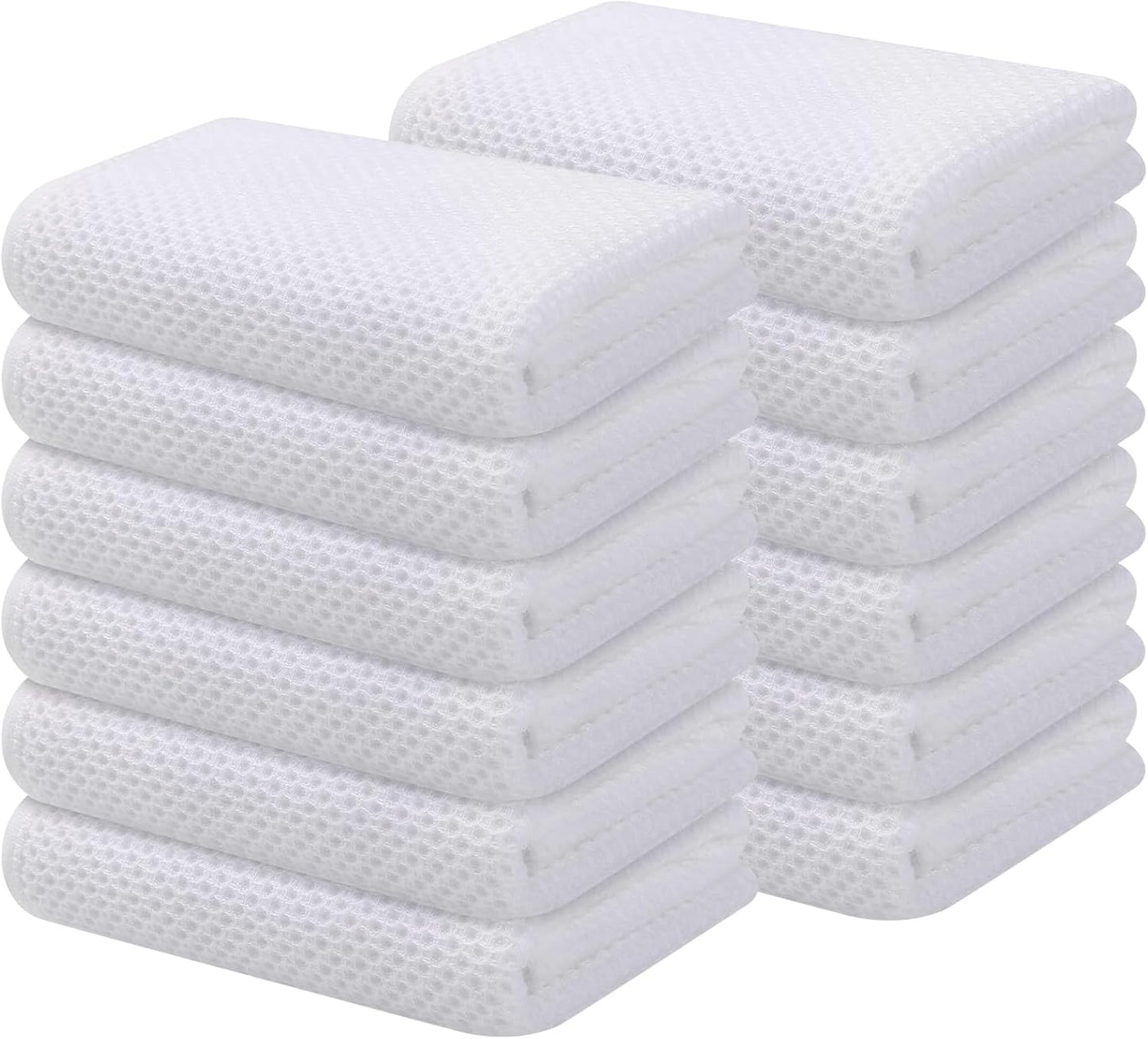 Kitinjoy 100% Cotton Waffle Weave Kitchen Towels, 12-Pack Super Soft and Absorbent Dish Towels for Drying Dishes, Kitchen Hand Towels, 13 in x 28 in, White
