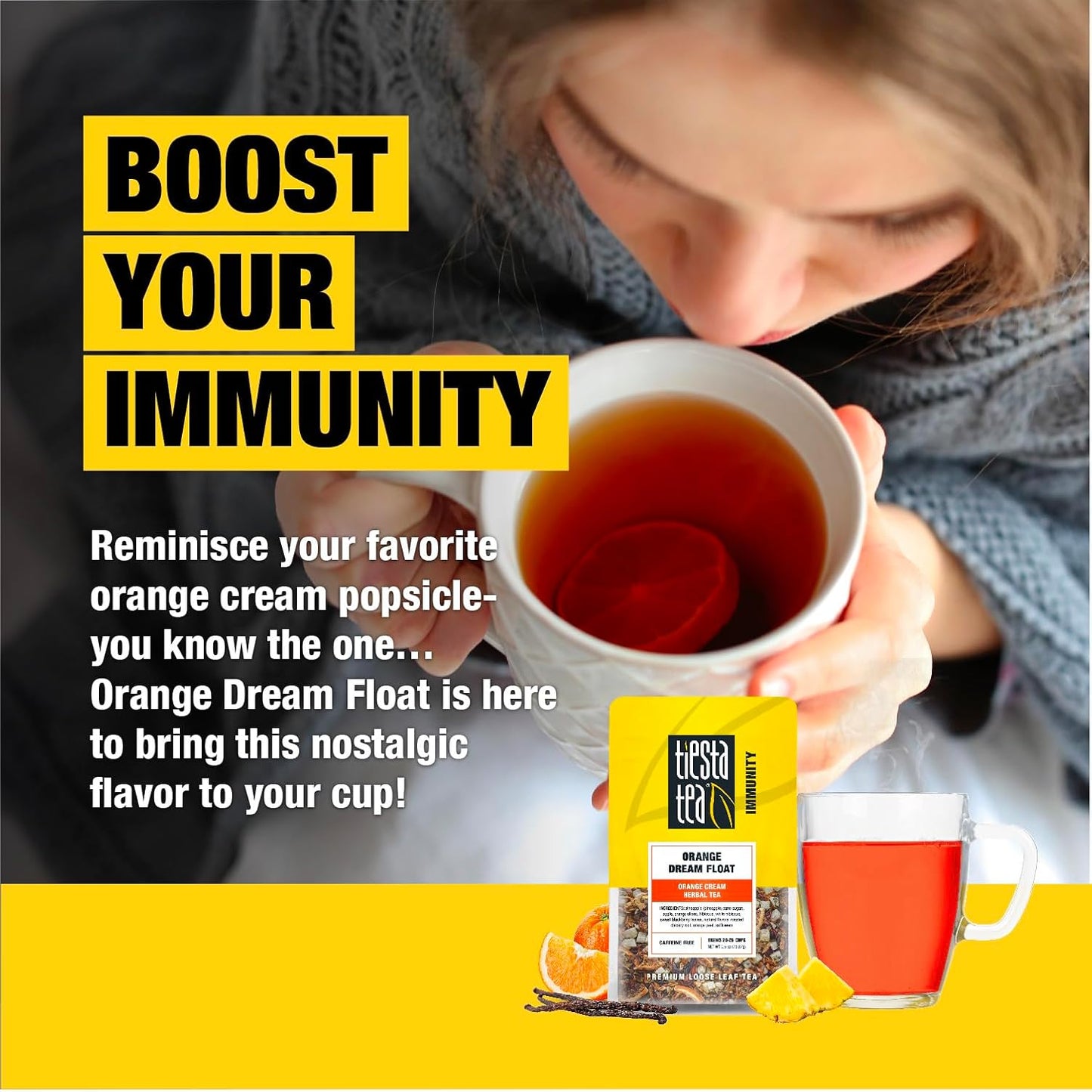 Tiesta Tea - Orange Dream Float Tea, Loose Leaf, Orange Cream Herbal Tea, Premium Caffeine-Free Tea Blend, Make Hot or Iced & Up to 25 Cups, 2.5 oz Resealable Pouch