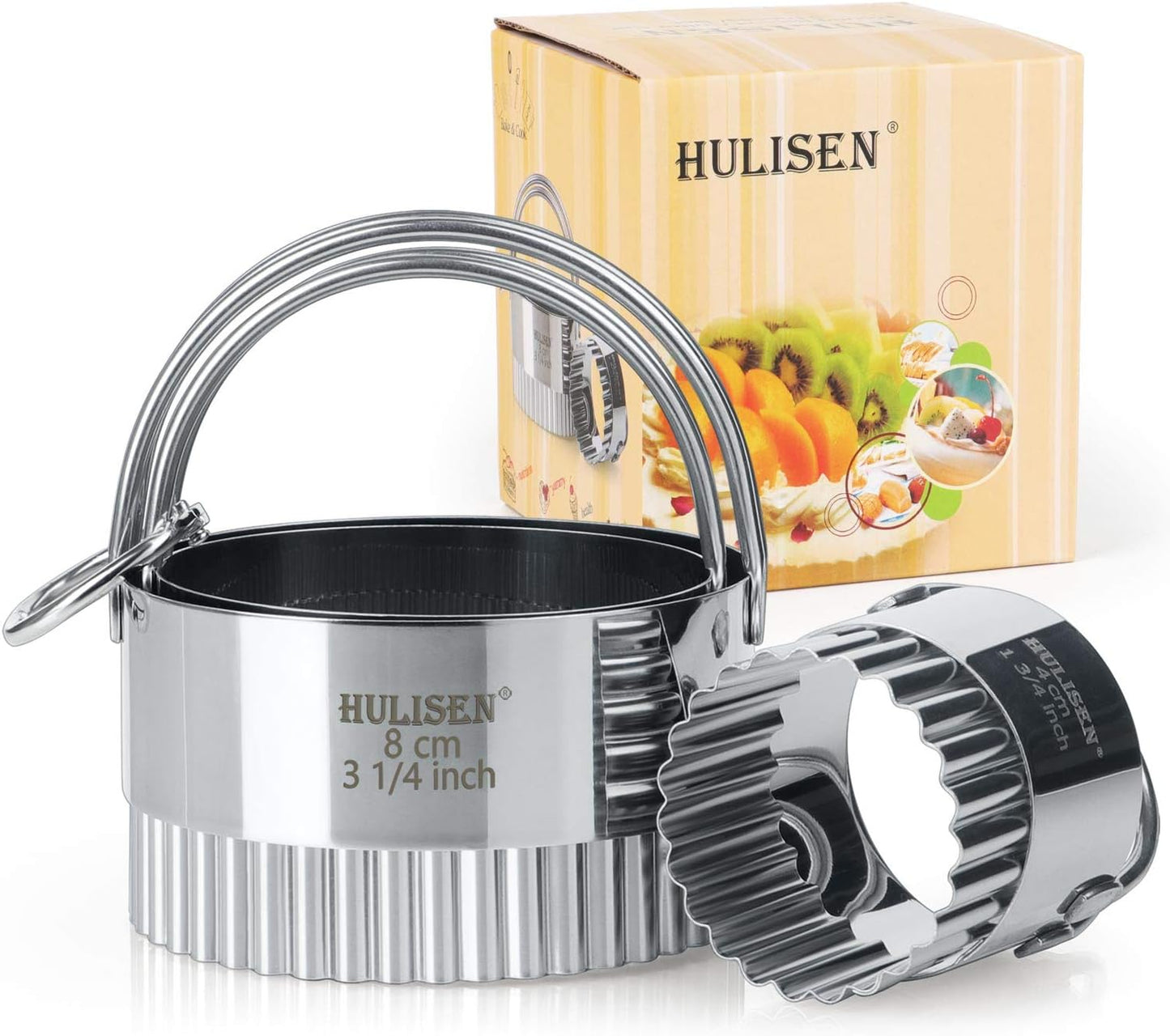 HULISEN Biscuit Cutter Set (3 Pieces/Set), Round Cookies Cutter with Handle, Professional Baking Dough Tools (Wave)