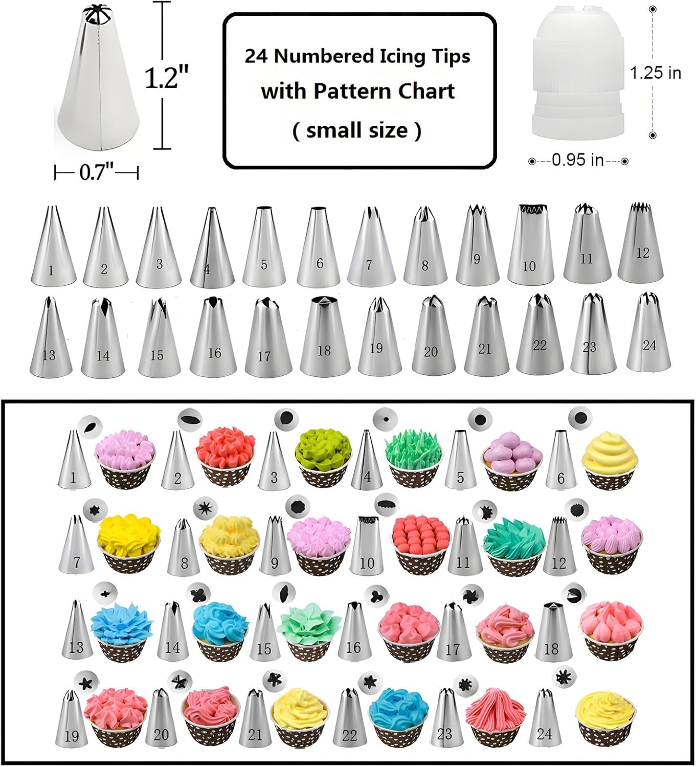 198 Pcs Cake Decorating Kit with Aluminium Alloy Cake Turntable,24 Numbered Icing Piping Tips,2 Couplers,2 Cake Spatulas,3 Comb Scrapers,8 Carved Pens, 50 Pastry Bags,50 Cake Flags
