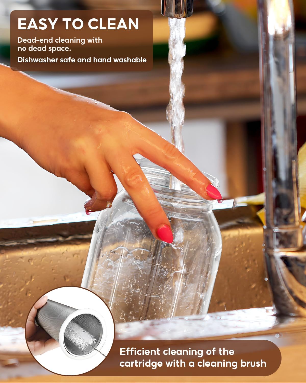 Cold Brew Coffee Maker Jar - 2 Pack 64 oz Glass Cold Brew Maker with Handle, Stainless Steel Filter & Leak-Proof Lid, Heavy Duty Cold Brew Pitcher for Iced Coffee, Sun Tea, and Milk