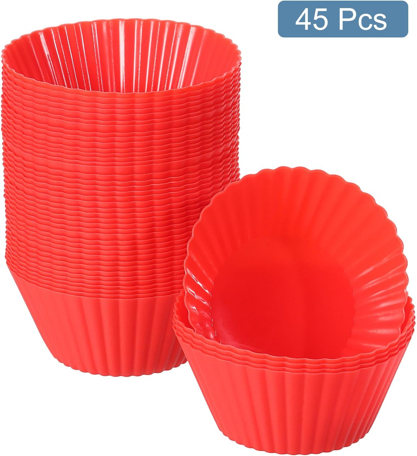 uxcell 45Pcs Silicone Cupcake Liners, Non-Stick Baking Cups, for Cooking Eggs, Baking Muffins and Make a Cake(Red)