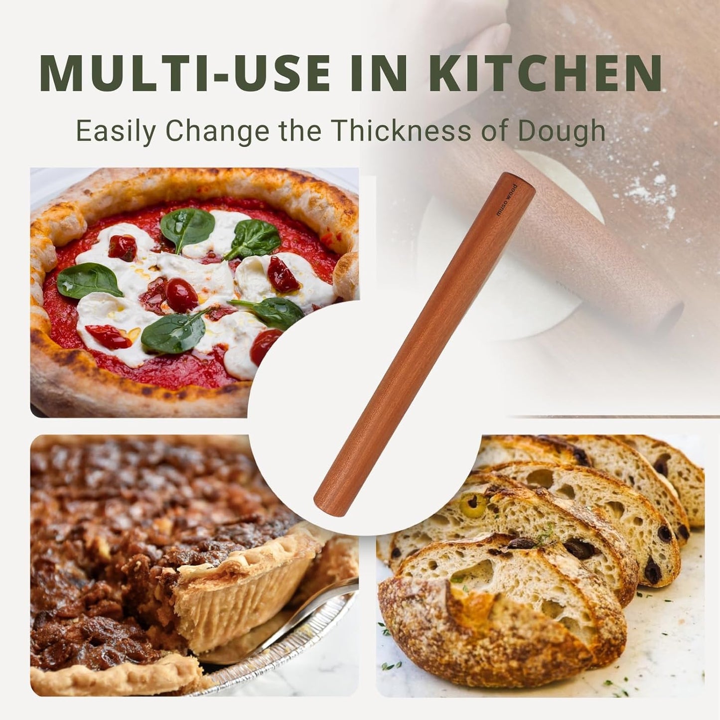 Muso Wood Sapele Wooden Dowel Rolling Pin for Baking,Tapered Roller for Fondant, Pie Crust, Cookie, Pastry (Dowel 17.5inch)