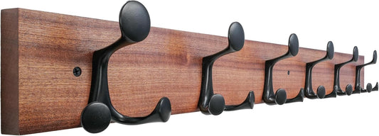 SKOLOO 36-Inch Wood Coat Rack Wall Mount with 6 Triple Hooks - Ideal for Family Entrances, Classrooms, and Pet Supplies Storage - Perfect Coat Hooks for Wall,Mahogany (Sapele)