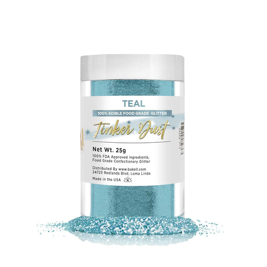 BAKELL Teal Edible Glitter, 25 Grams | TINKER DUST Edible Glitter | KOSHER Certified | 100% Edible Glitter | Cakes, Cupcakes, Cake Pops, Drinks, Dessert Vegan Glitter & Dusts (25g, Teal)