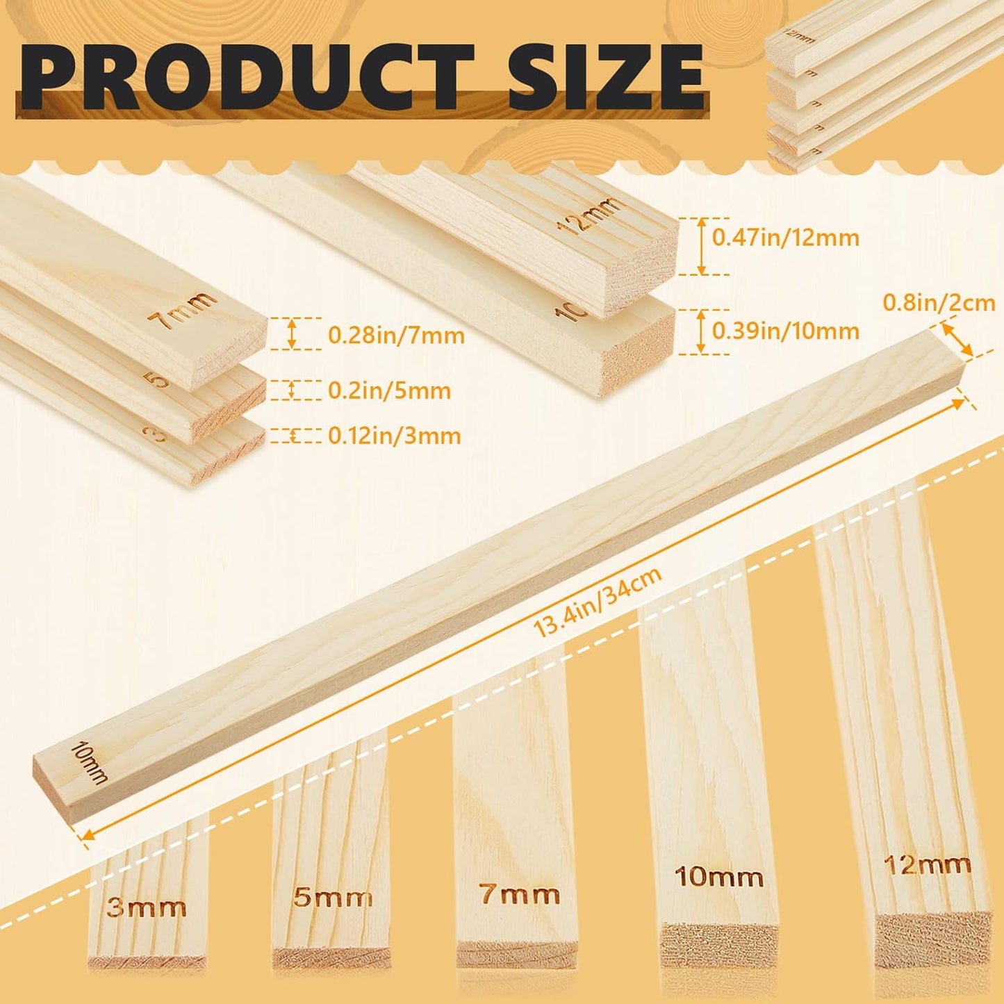 Sasylvia 10 Pcs Pottery Teaching Rolling Mud Stick Guide 5 Size Wooden Rolling Pin Guides Sticks Set Polymer Clay Depth Guide Pottery Tools Clay Tool Mudboard Tools for Polymer Thickness
