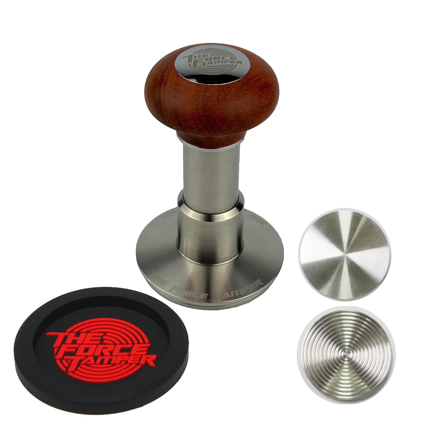 The Force Tamper Automatic Impact Adjustable Constant Pressure and Autoleveling Coffee Tamper Reddish Brown Jellyfish Wooden Handle Set Pro (Extend Set, 54.00mm)