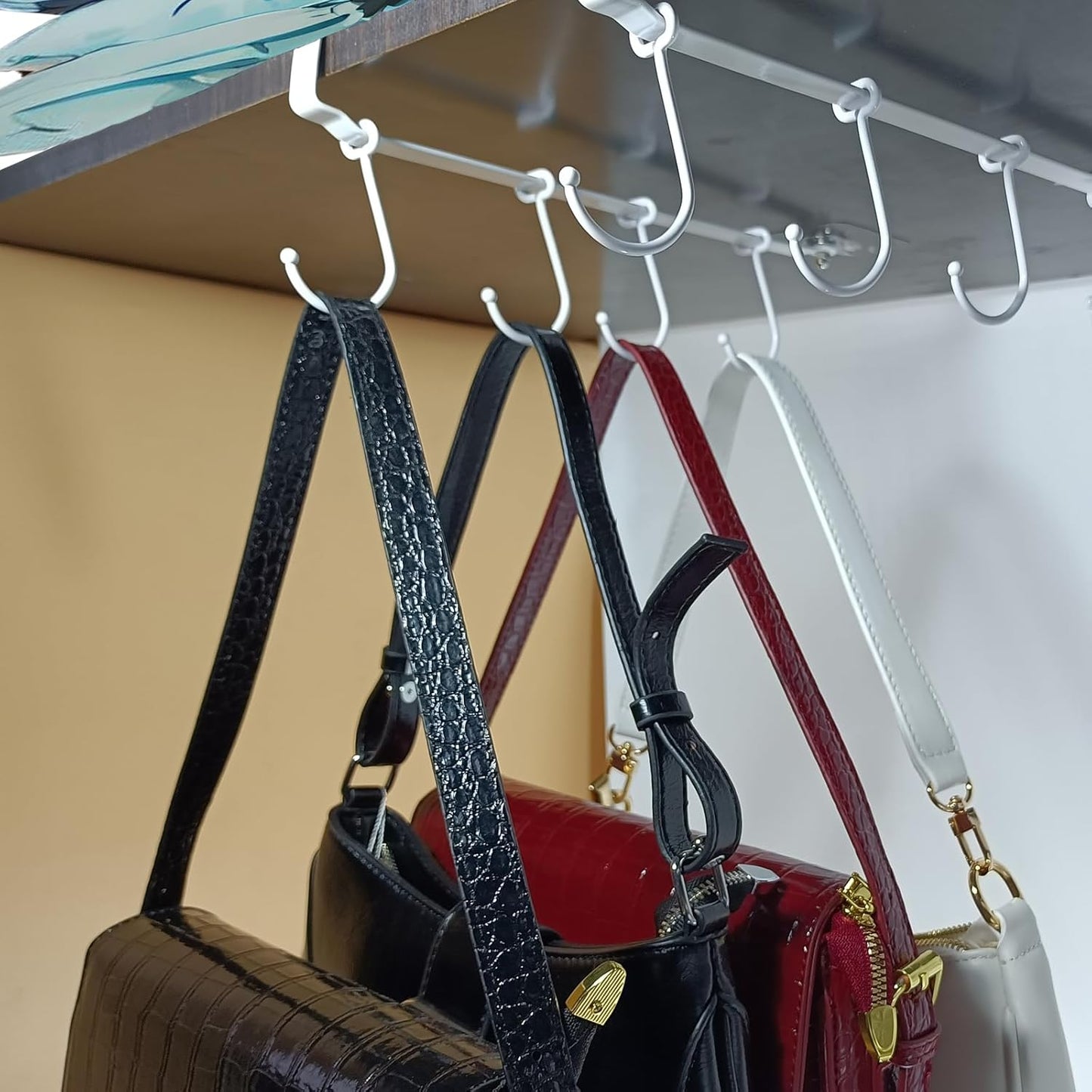 Adjustable Mug Holder Under Cabinet - Coffee Cup Holder with 8 Mug Hooks Under Shelf - White - Space Saving and Versatile