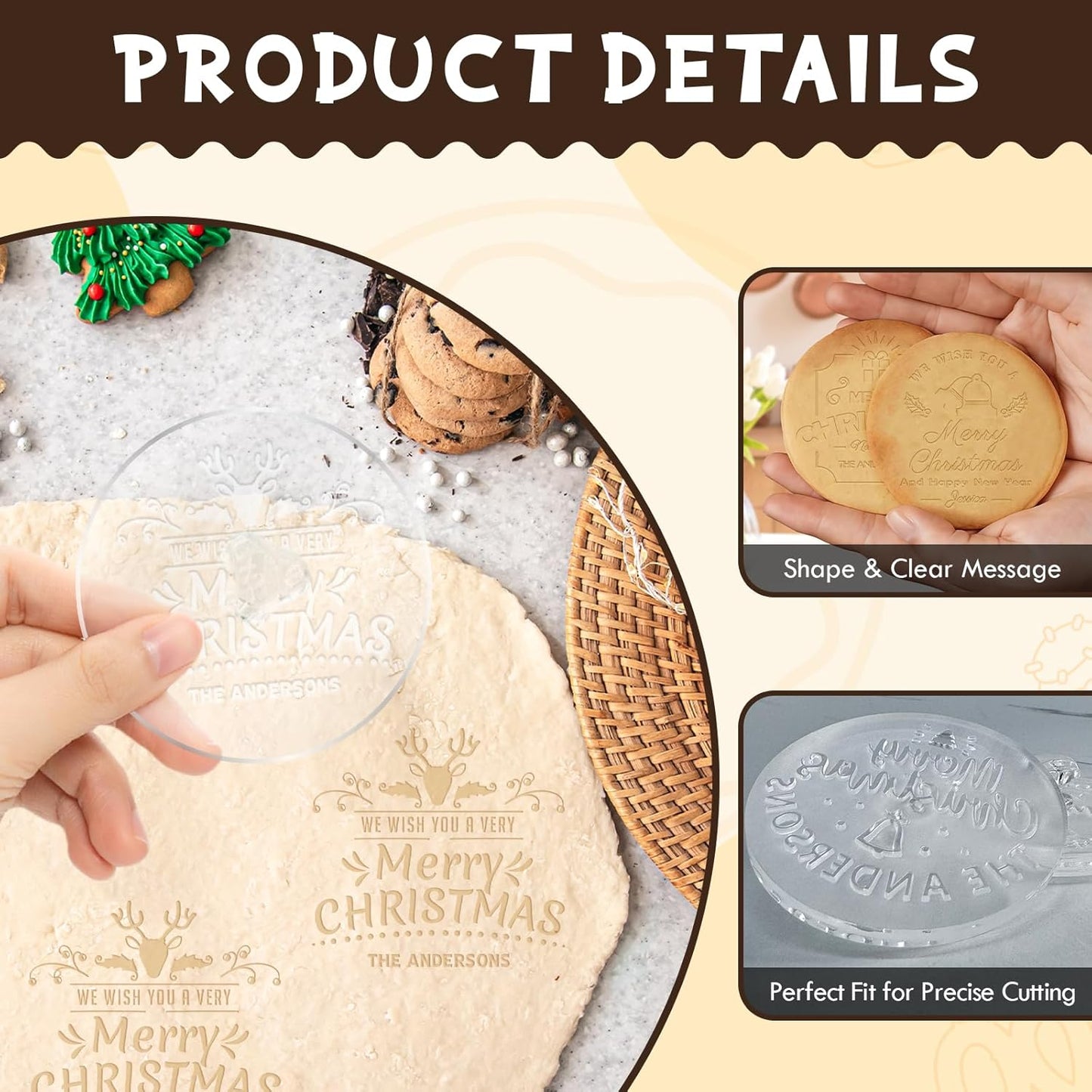 Personalized Christmas Cookie Stamp Custom Acrylic Cookie Embossing Mold with Handle for Baking Decoration