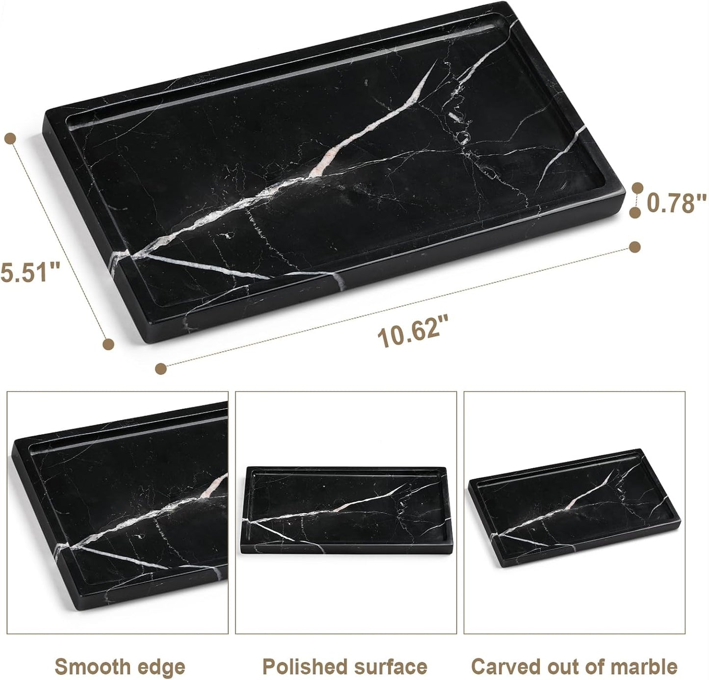 Natural Marble Vanity Tray - Moujings Genuine Marble Perfume Tray for Bathroom Decor, Stone Bathroom Vanity Organizer Tray for Kitchen Counter, Candles, Jewelry, Coffee, Makeup, Key