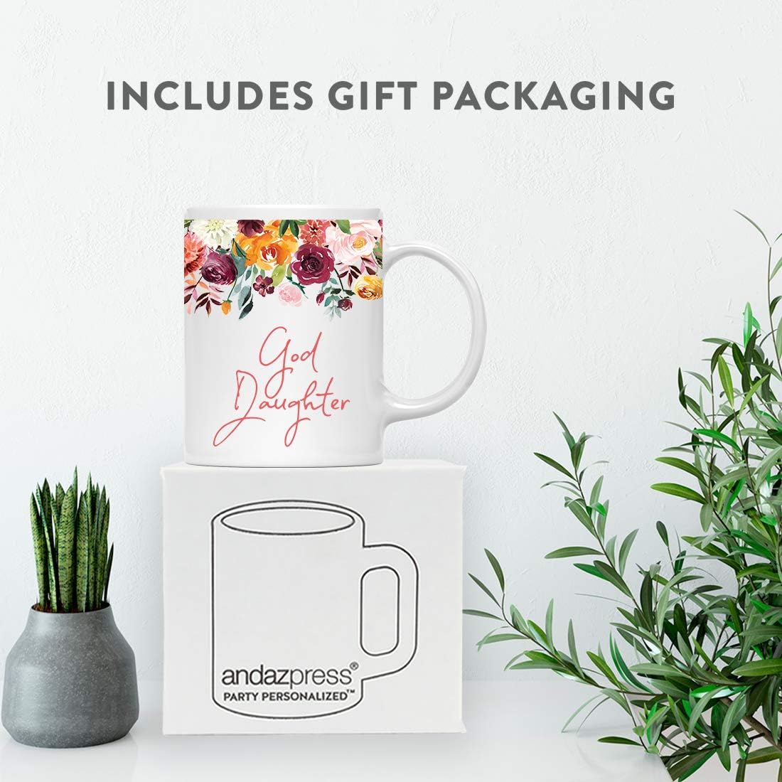 Andaz Press 11oz. Mother's Day Ceramic Coffee Tea Mug Gift, Fall Autumn Burgundy Orange Peach Flowers Roses Florals, God Daughter, 1-Pack