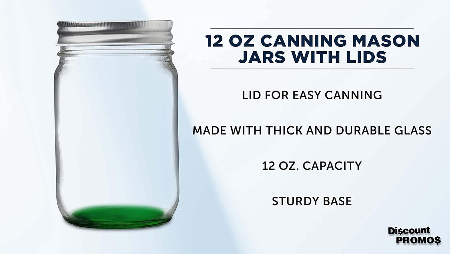 DISCOUNT PROMOS 10 Decorating Mason Jars Set, 12 oz. - Canning, Aluminum Lid - Green
