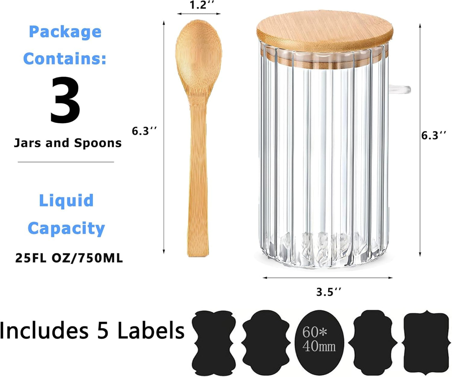 25 FL OZ Large Airtight Glass Jars with Bamboo Spoons Lids Overnight Oats Container Decorative Coffee Bar Food Storage Jar Cereal Nuts Salts Coffee Tea Flour Sugar Container Spice Jars