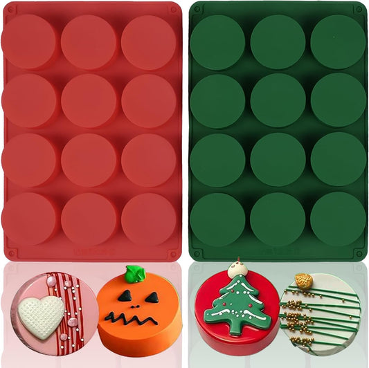 2 Pcs Round Chocolate Cookie Molds, SAGOOITS 12-Cavity Cylinder Chocolate Cover Cookie Silicone Molds for Candy Mini Cakes Jelly Baking