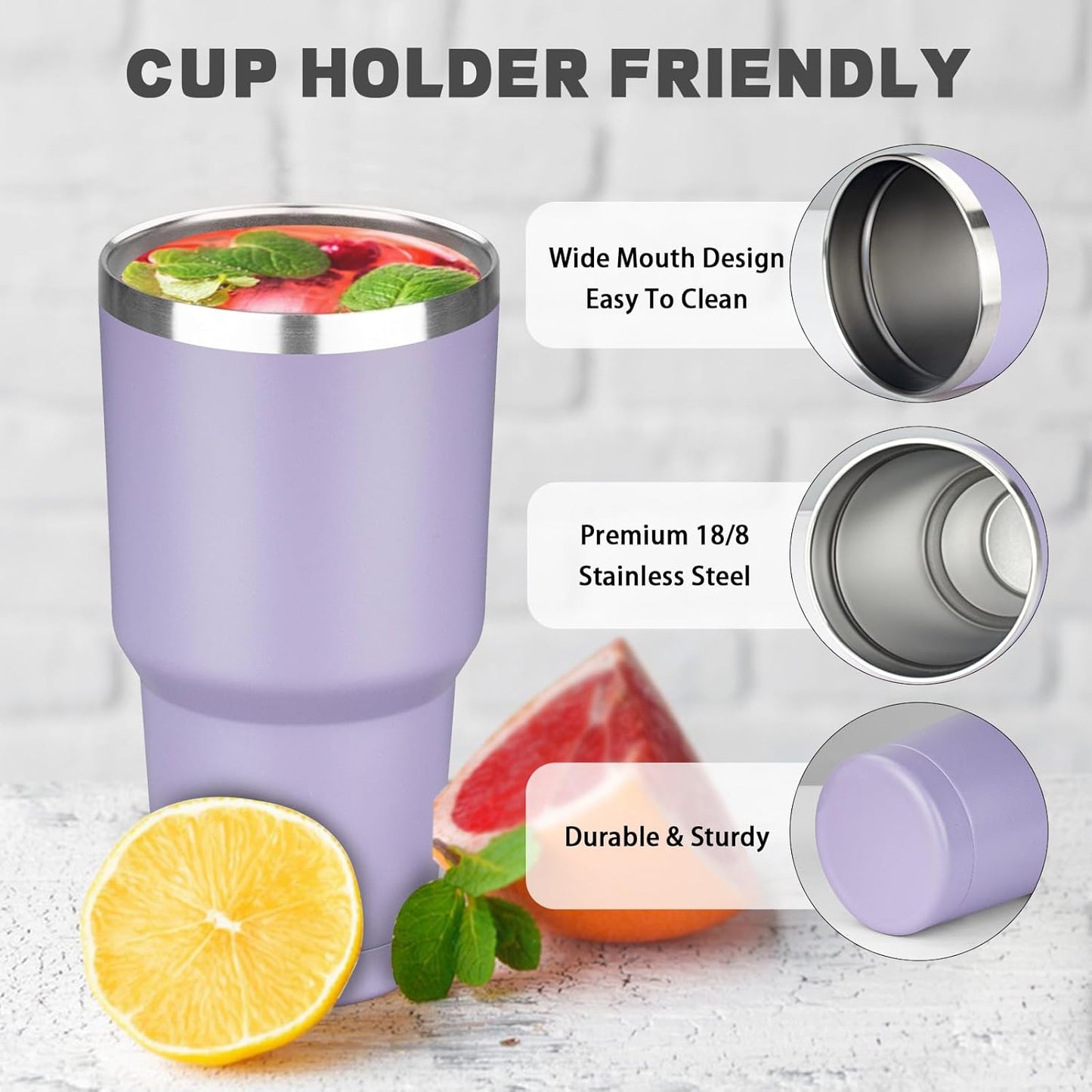 30 oz Tumbler with Lids and Straws, Stainless Steel Insulated Coffee Tumbler, Double Wall Vacuum Insulated Travel Mug Cup, Leakproof Thermal Coffee Cup for Hot and Cold Drinks (Light Purple)