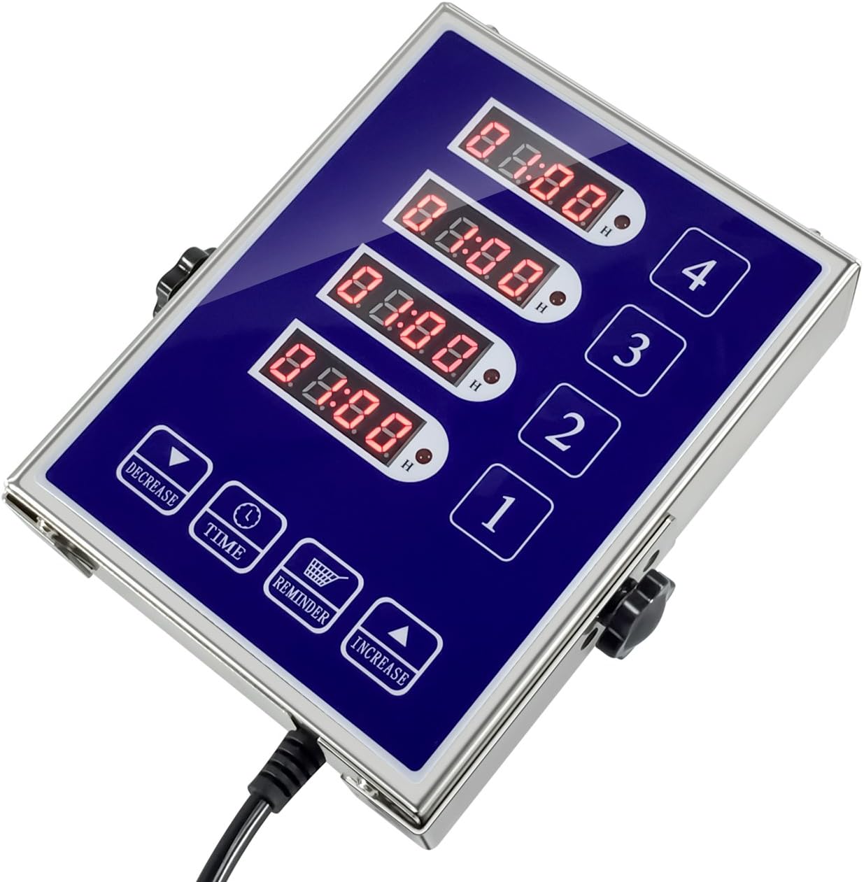Precision Kitchen Timers for Cooking – 4 Channel Commercial Kitchen Timer Restaurant Kitchen Supplies – Stainless Steel Digital LED Chef Cooking Timer – Reminder Function, Loud Alarm, Blue