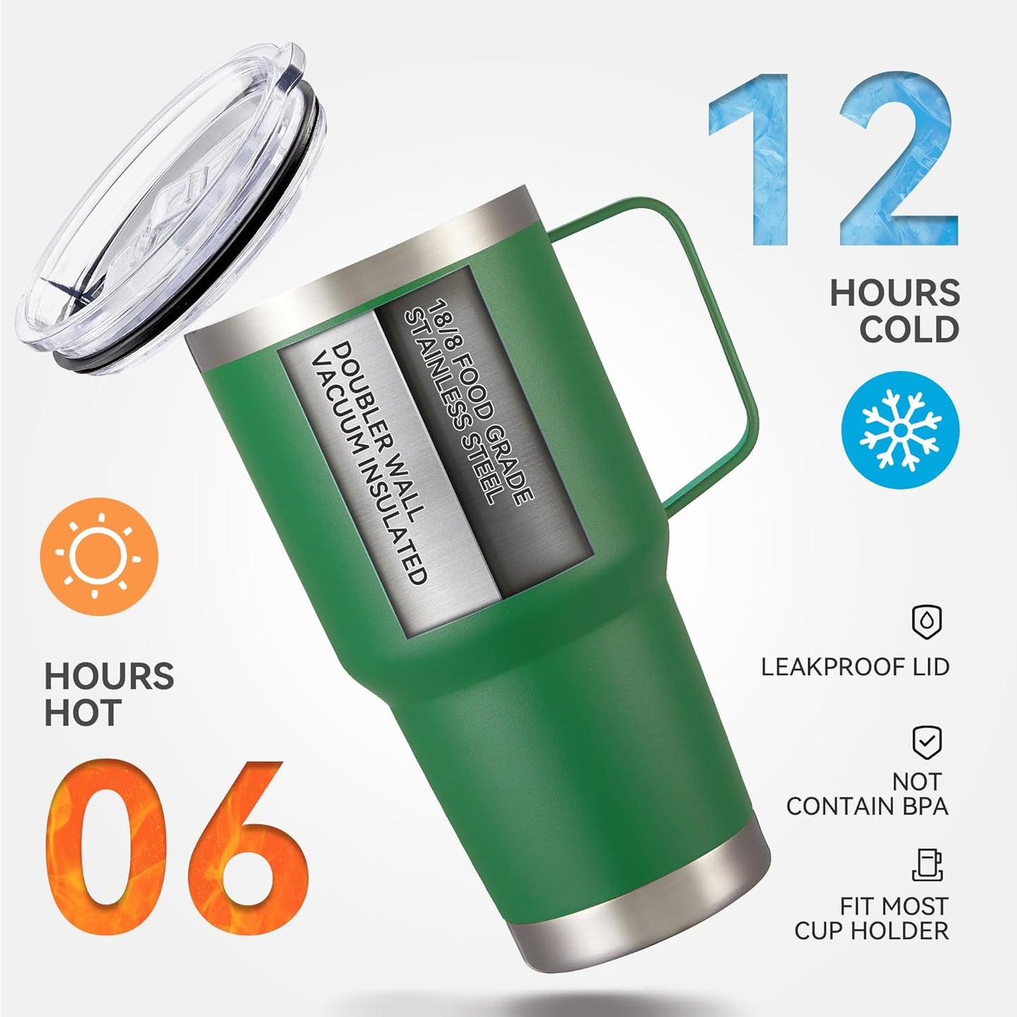 30 oz Tumbler with Handle and Lid, Stainless Steel Tumblers Bulk Double Wall Vacuum Insulated Travel Mug Leak Proof Cup Keep Drinks Cold and Hot Dark Green, 4 Pack