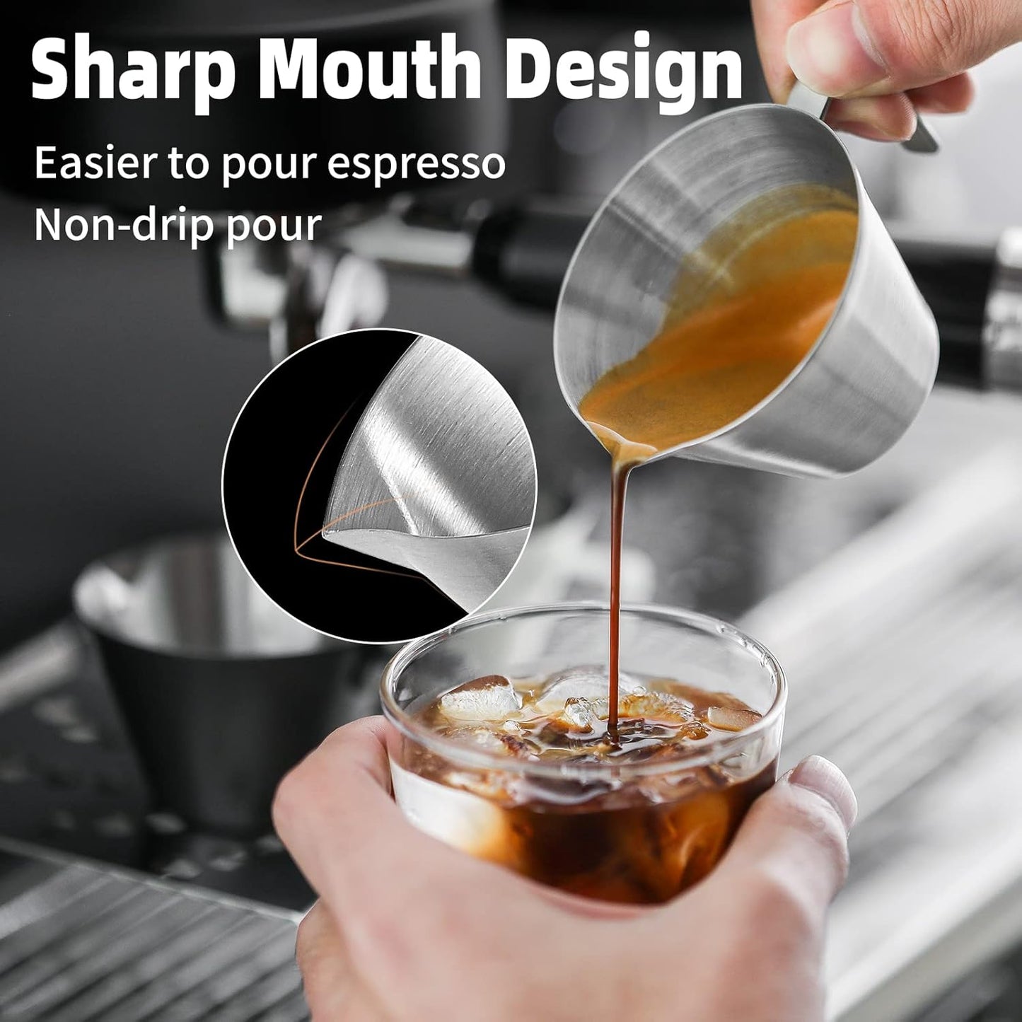 MHW-3BOMBER Espresso Measuring Cup Espresso Shot Cup 2oz Stainless Steel Pouring Cup for Tomato Sauce|Steak Sauce|Desserts|Beverages| (Matte Glossy) G5140
