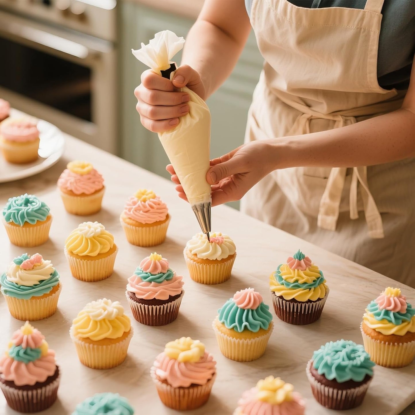 Stainless Steel Piping Tips Set with Reusable Piping Bags - Professional Icing Bags and Tips Set for Cake Decorating - Cupcakes, Cookies, Chocolate - Ultimate Cake Decorating Tips Kit (White)