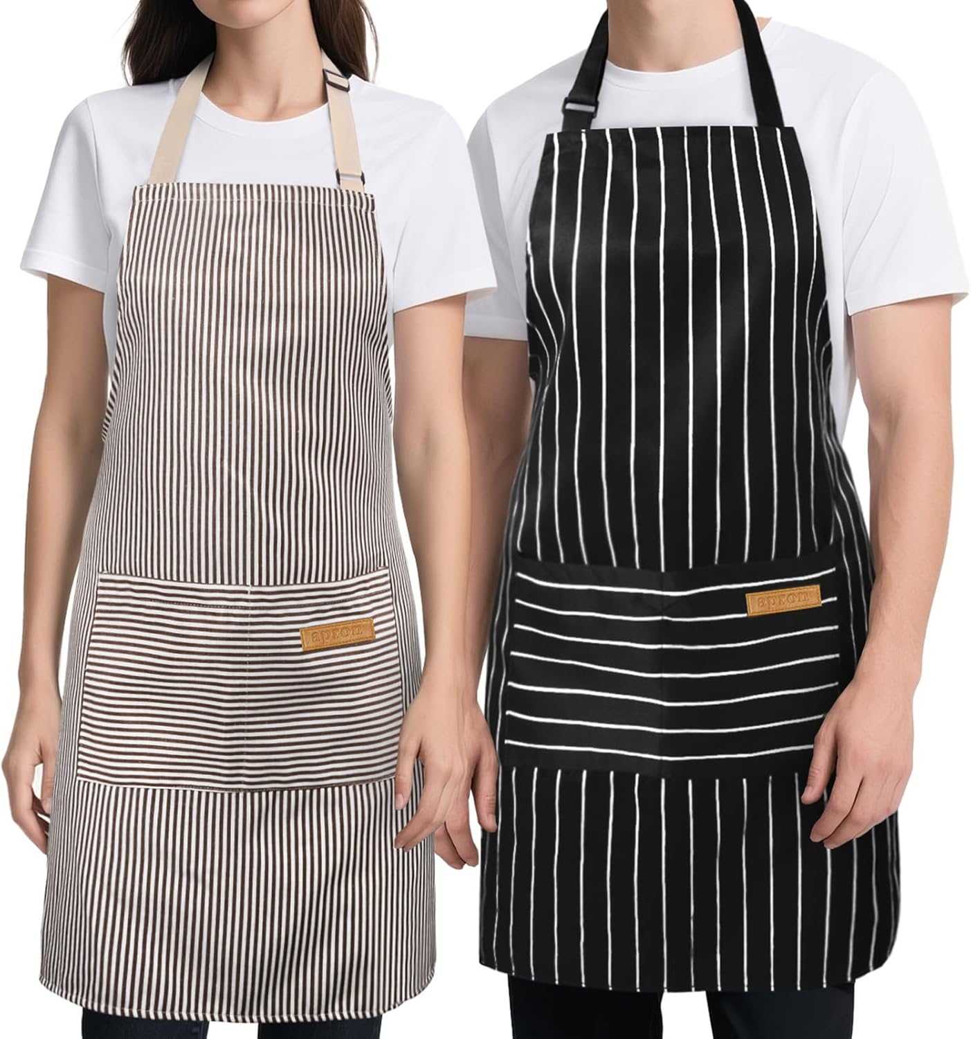 2 Pack Kitchen Cooking Aprons, Soft Aprons for Women Men with 2 Pockets Chef Apron with Adjustable Neck Strap and Long Tie